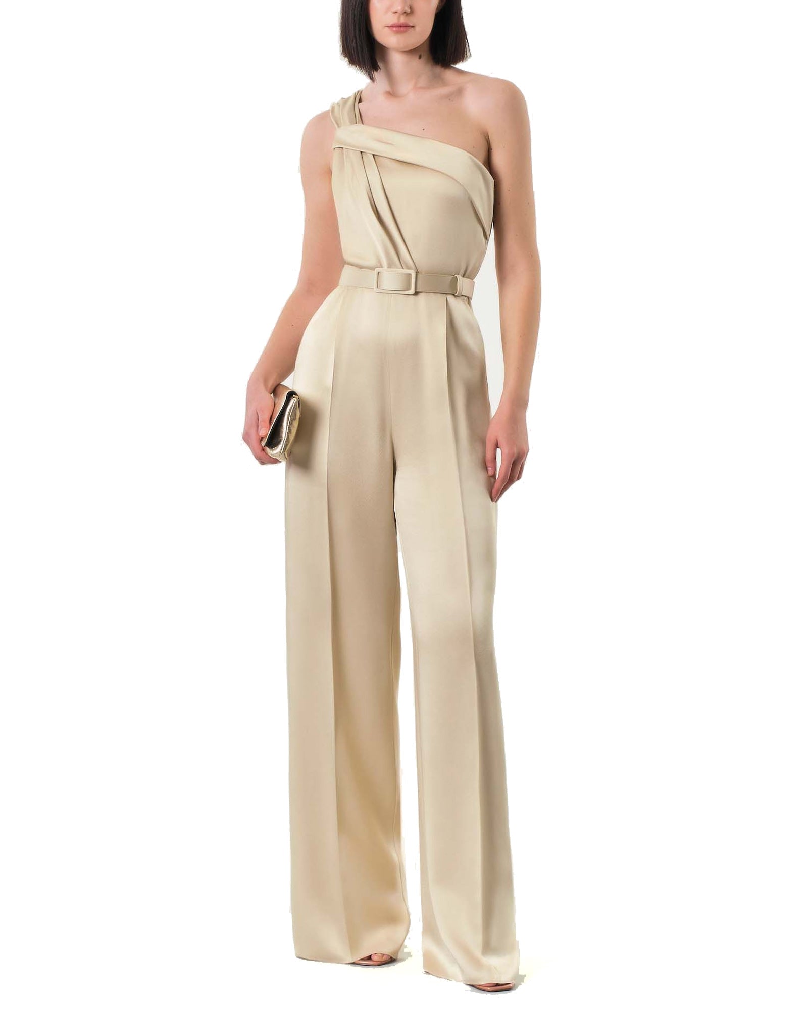【関税＆送料込み】Max Mara Studio Gioire Jumpsuit Envers satin one-shoulder jumpsuit, emerald | 