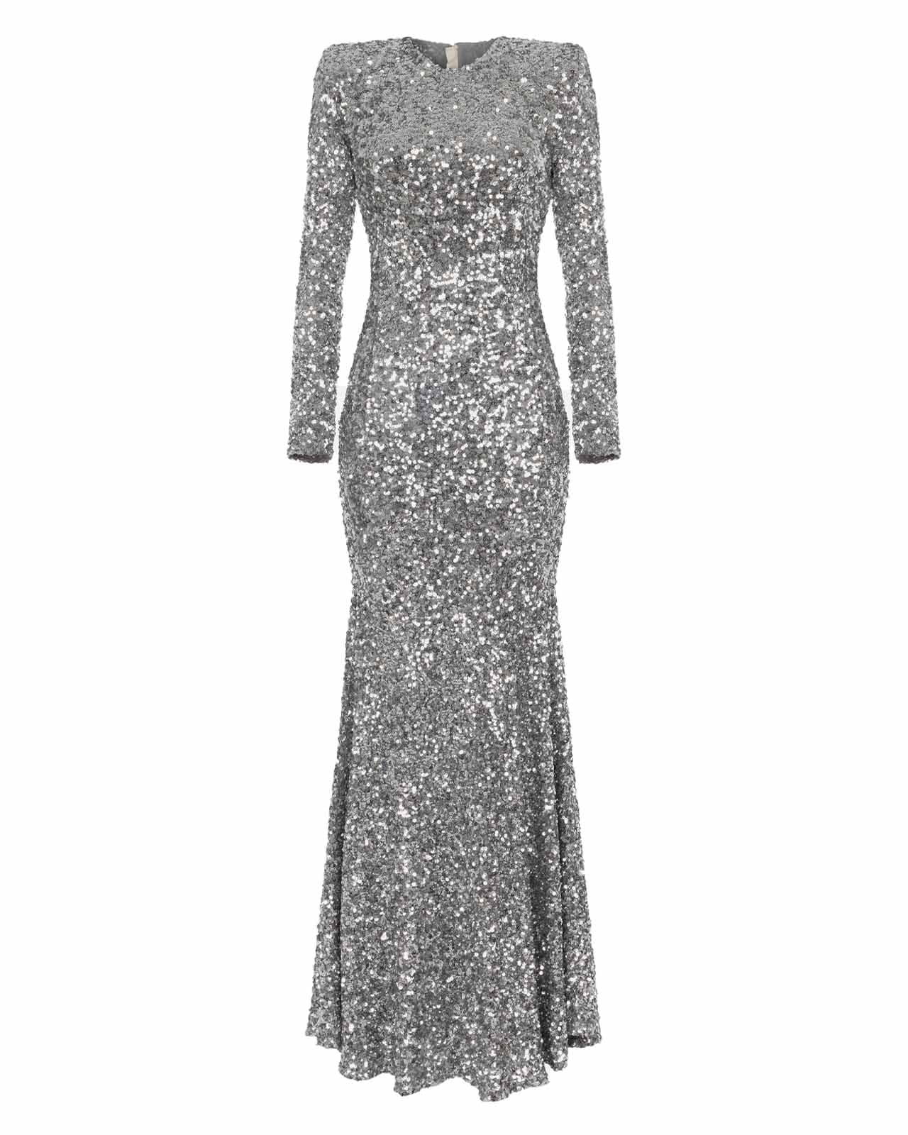 Elisabetta Franchi | Long silver sequin dress leml Elisabetta Franchi | Long silver sequin dress leml