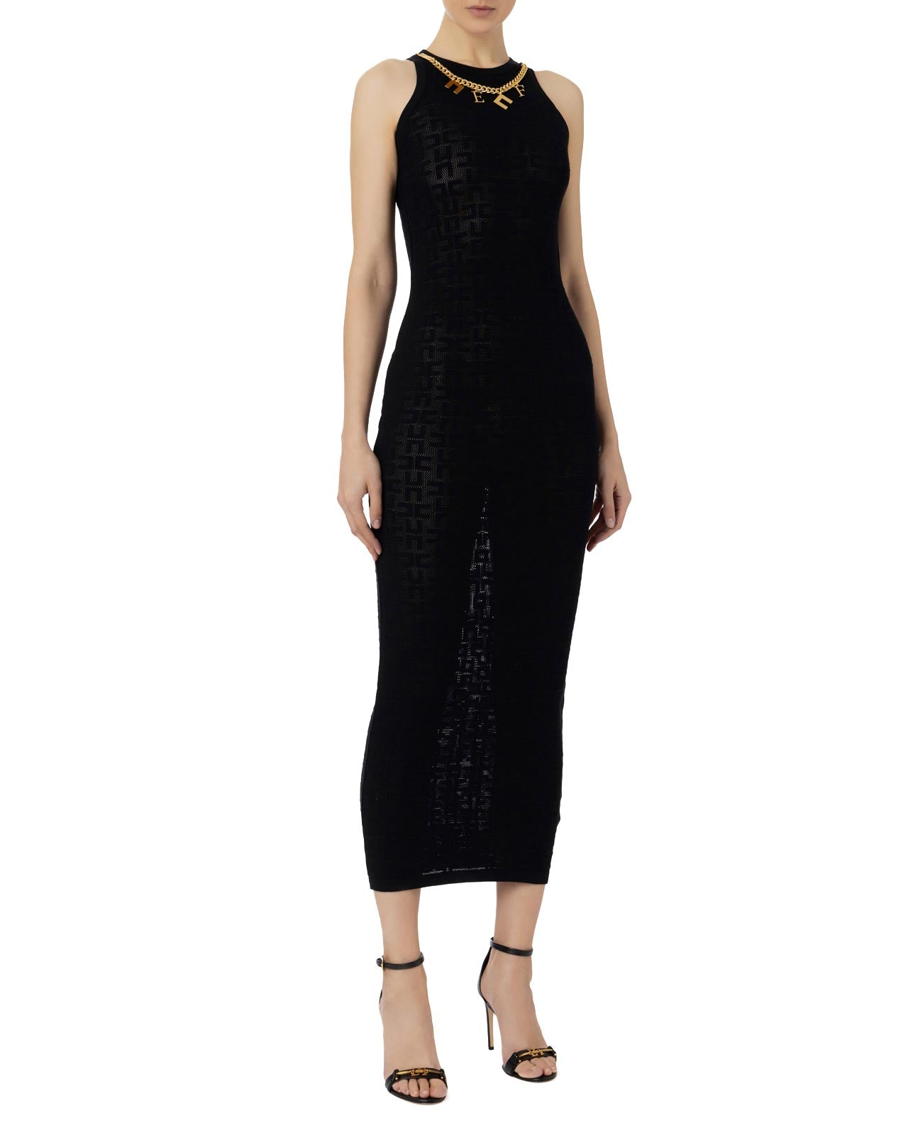 Elisabetta Franchi Black logoed midi dress lemlo