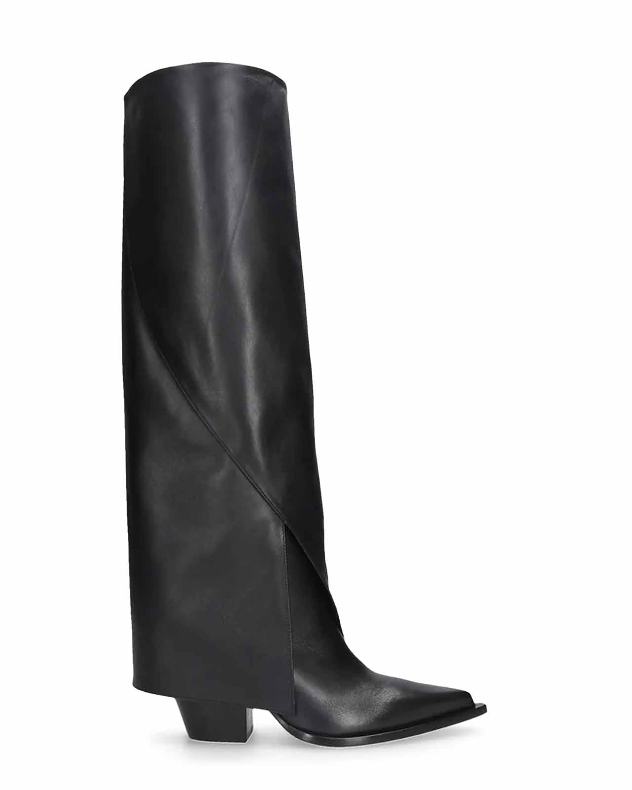 Elena Iachi Natur high boot with black leather lapel – lemlò