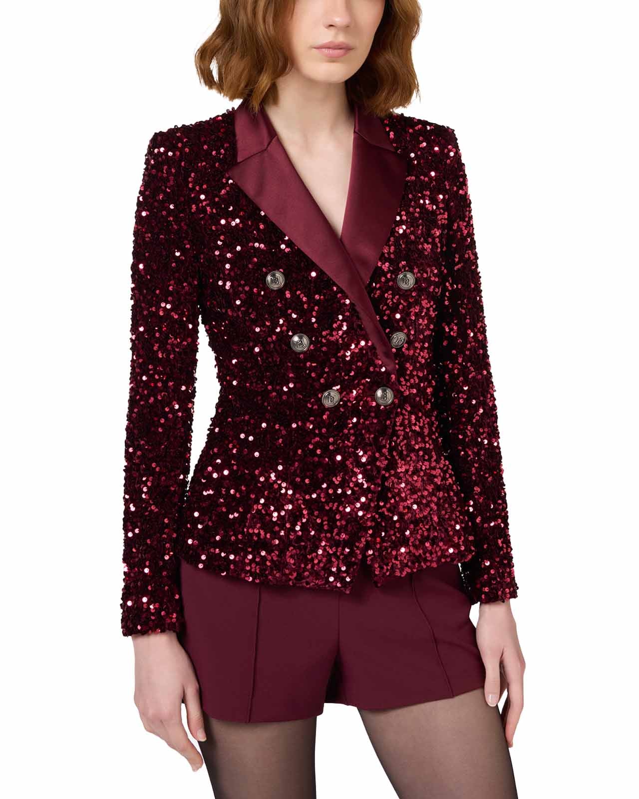 Elisabetta Franchi Blazer doppiopetto paillettes rouge noir