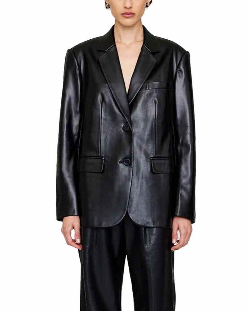 Black faux leather Classic Blazer jacket leml