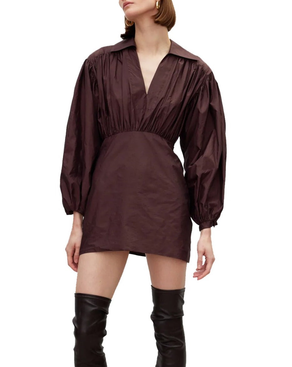ROHE Novi brown gathered dress leml