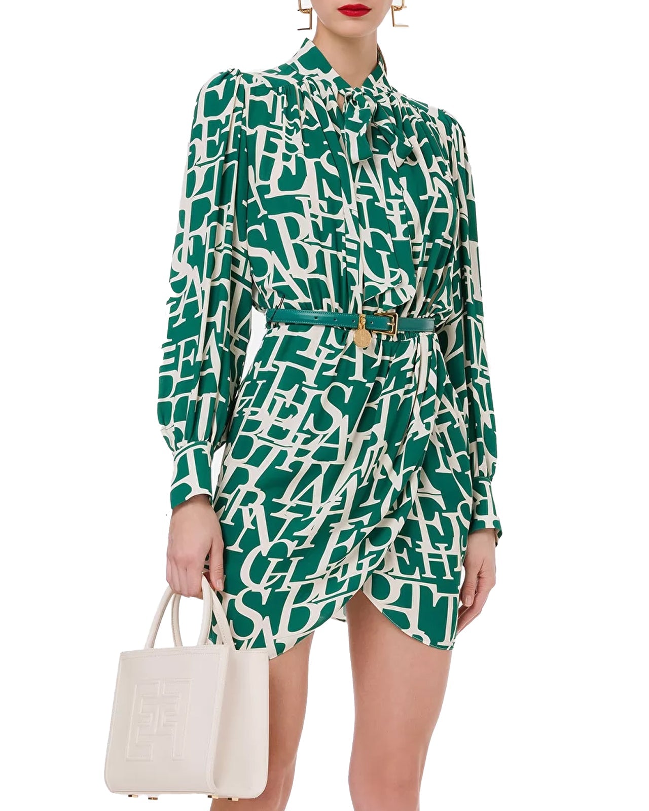 Elisabetta Franchi Abito chemisier lettering verde smeraldo