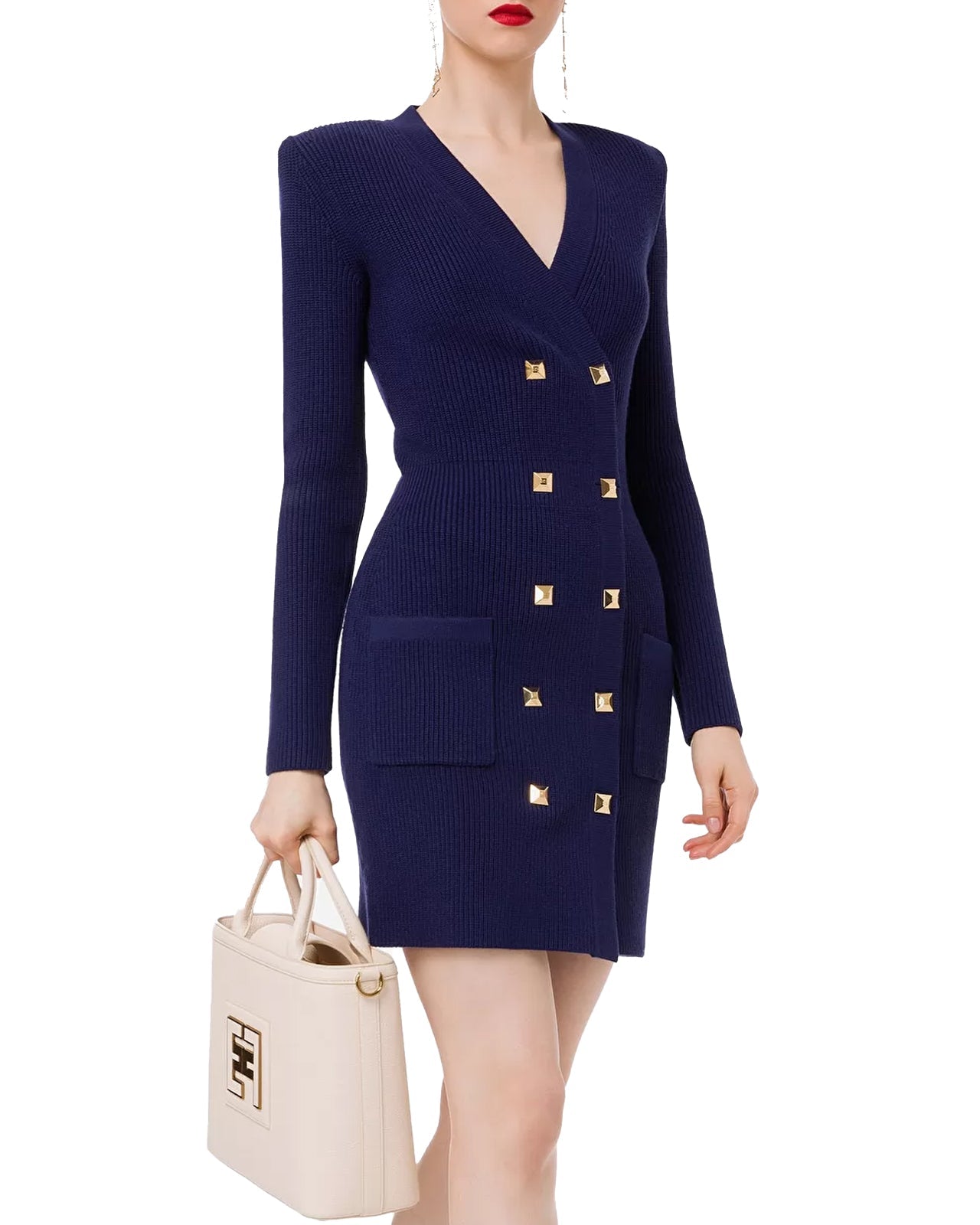 elisabetta franchi double breasted knit dress Elisabetta Franchi Knit Dress With Jewel Buttons | White