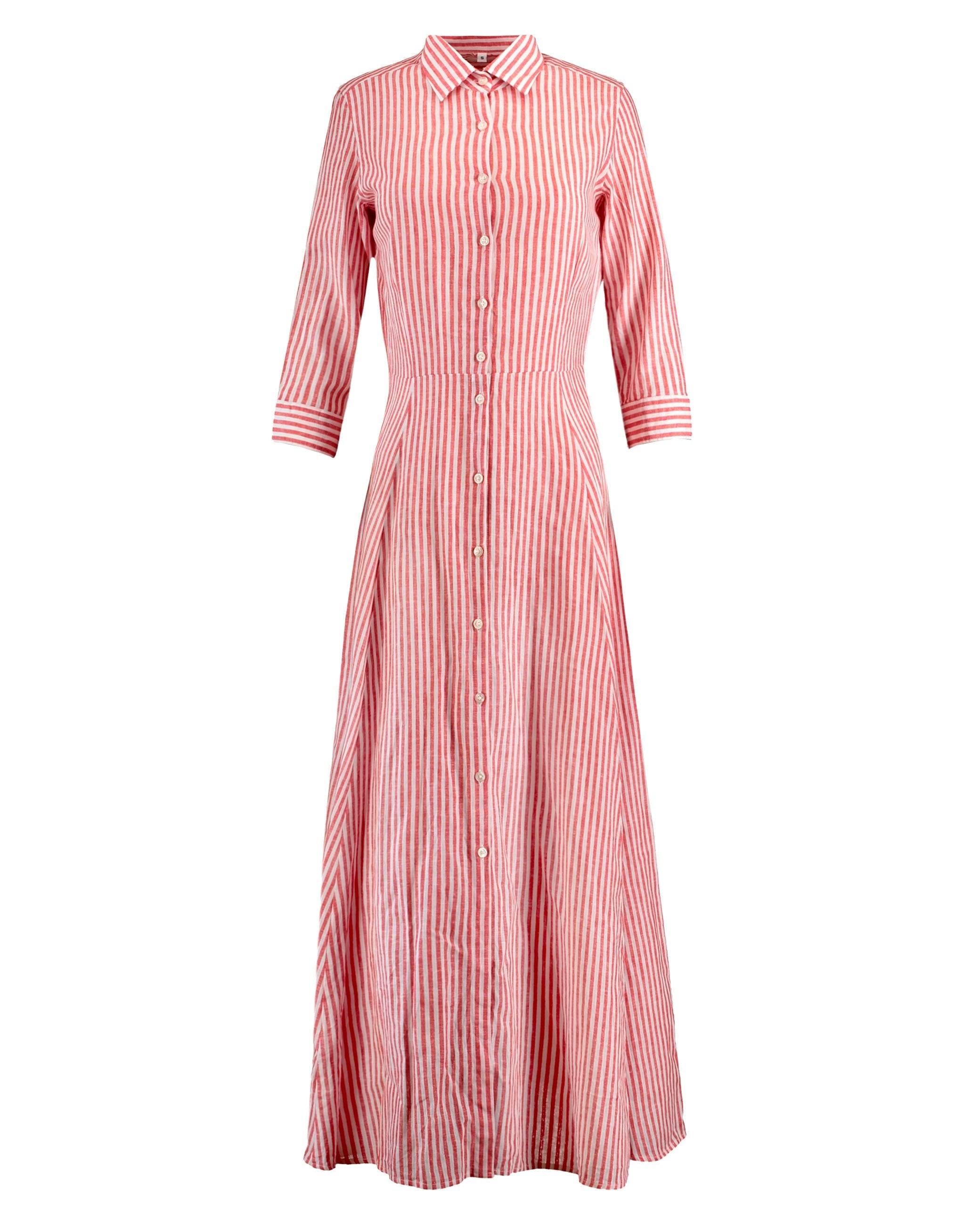Miss Bastoncino Abito chemisier lungo lino righe rosso