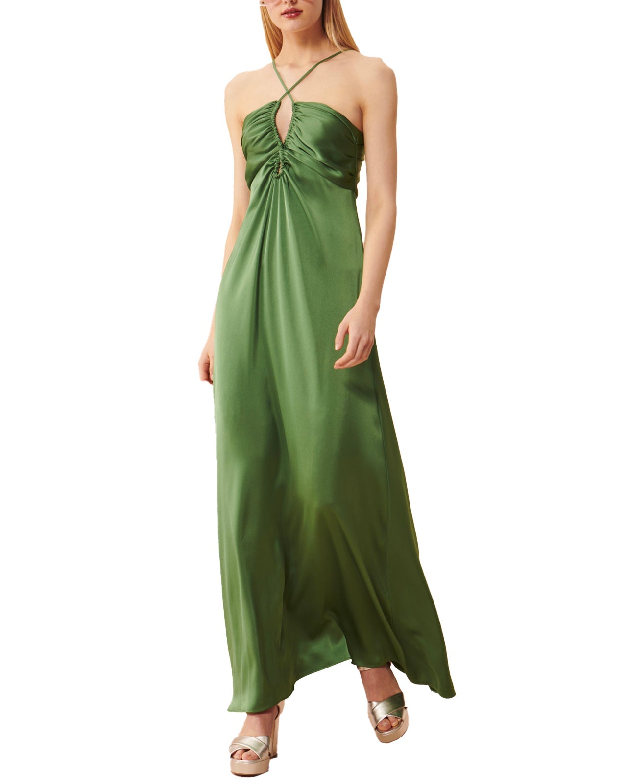 Tara Jarmon | Rosalia green satin long dress leml Tara Jarmon | Rosalia green satin long dress leml