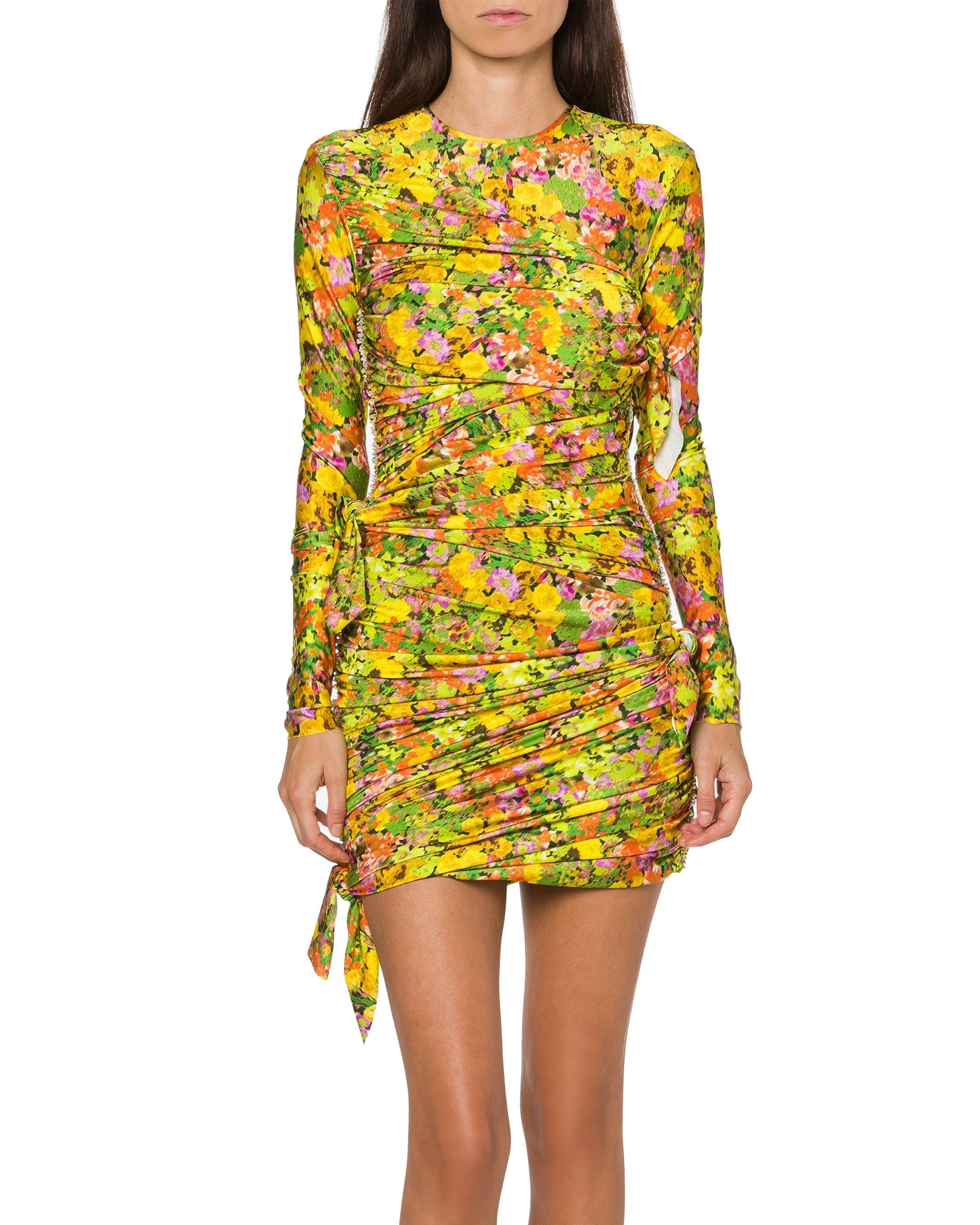 mini neon pink dress Heavenly Kissed Draped Satin Mini Dress