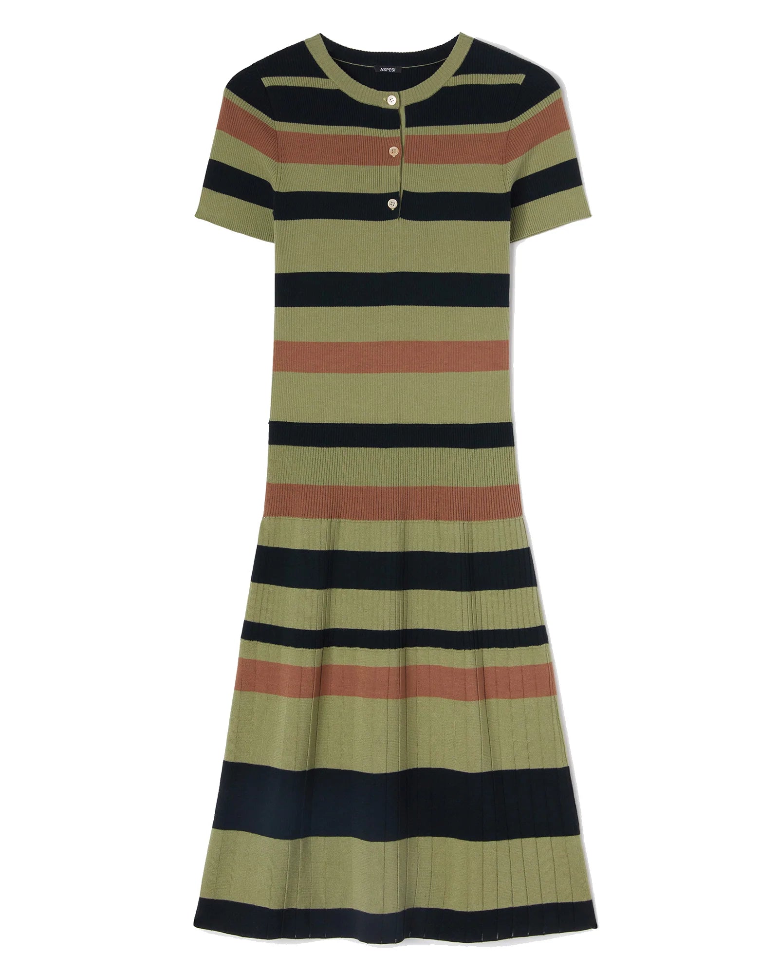 Aspesi | Green striped jersey midi dress leml Aspesi | Green striped jersey midi dress leml