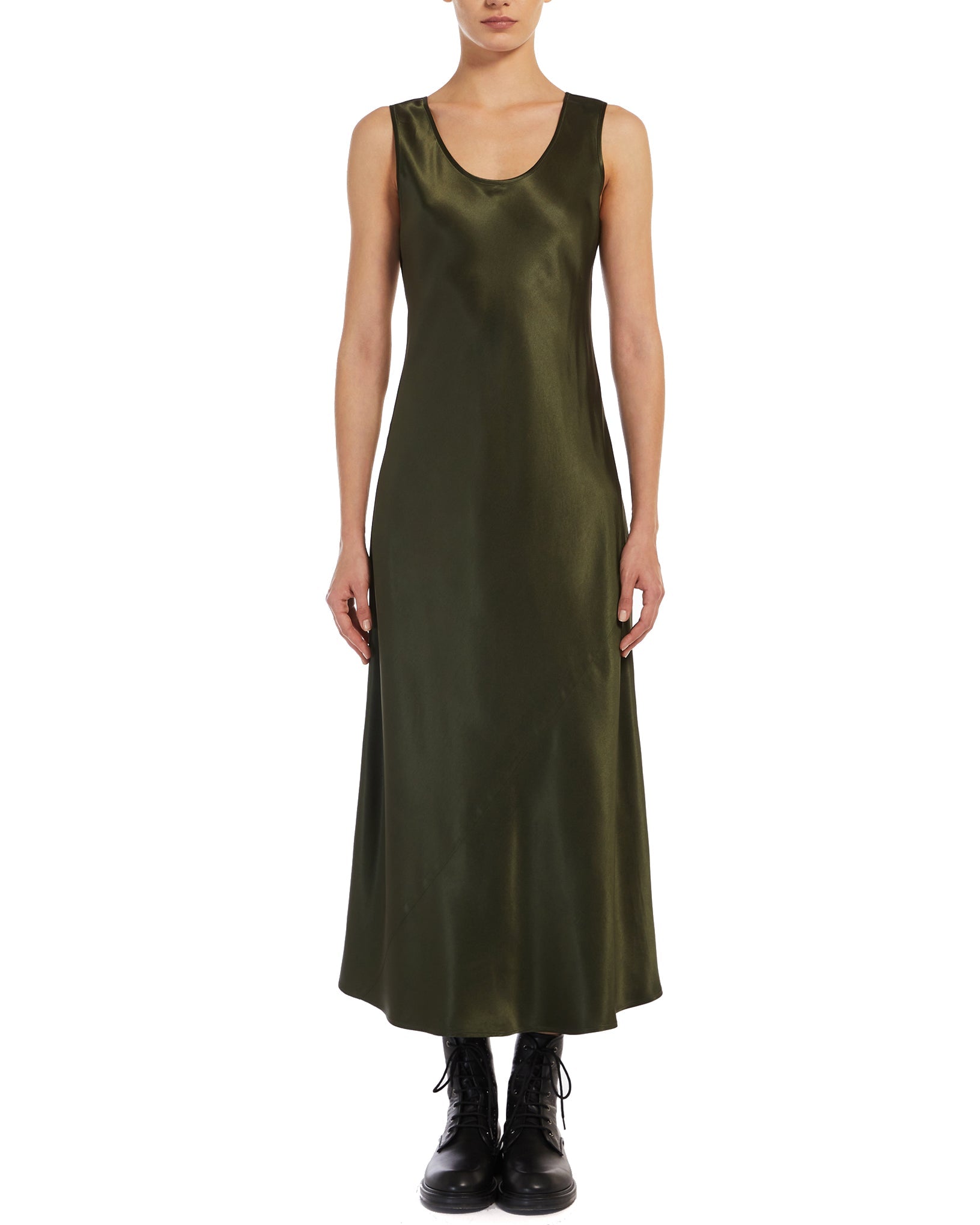 max mara leisure satin dress Max Mara Leisure Beige Satin Sleeveless Midi Dress S Max Mara