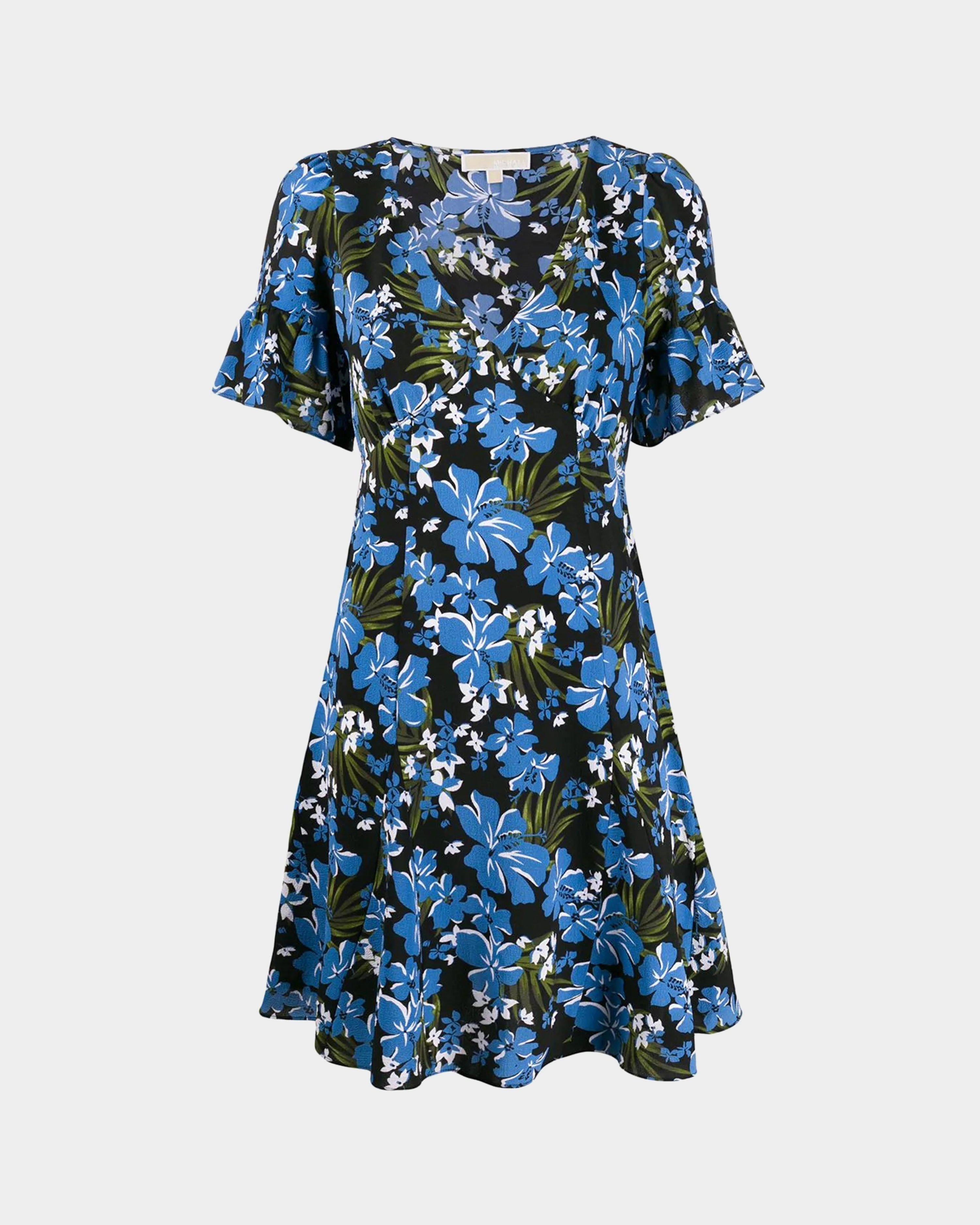 Michael Kors Bold Trop Flare dress with light blue flowers lemlo