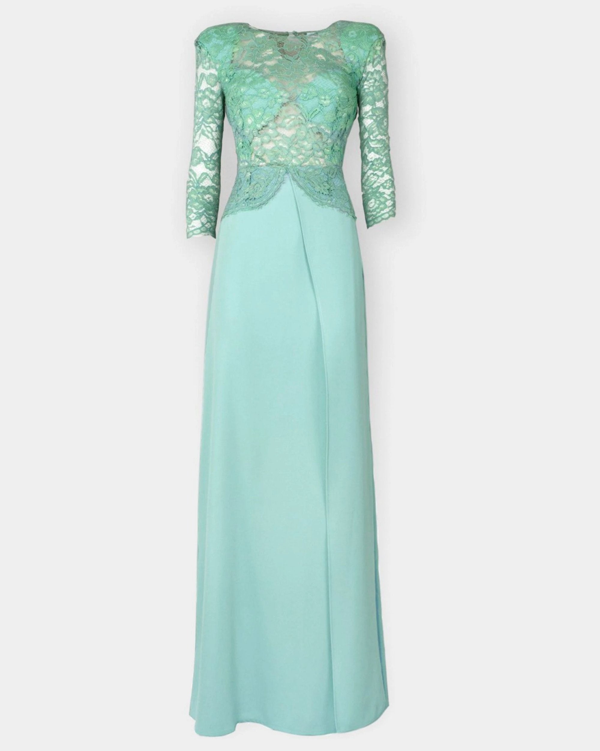 Elisabetta Franchi Long aquamarine dress with lace – lemlò