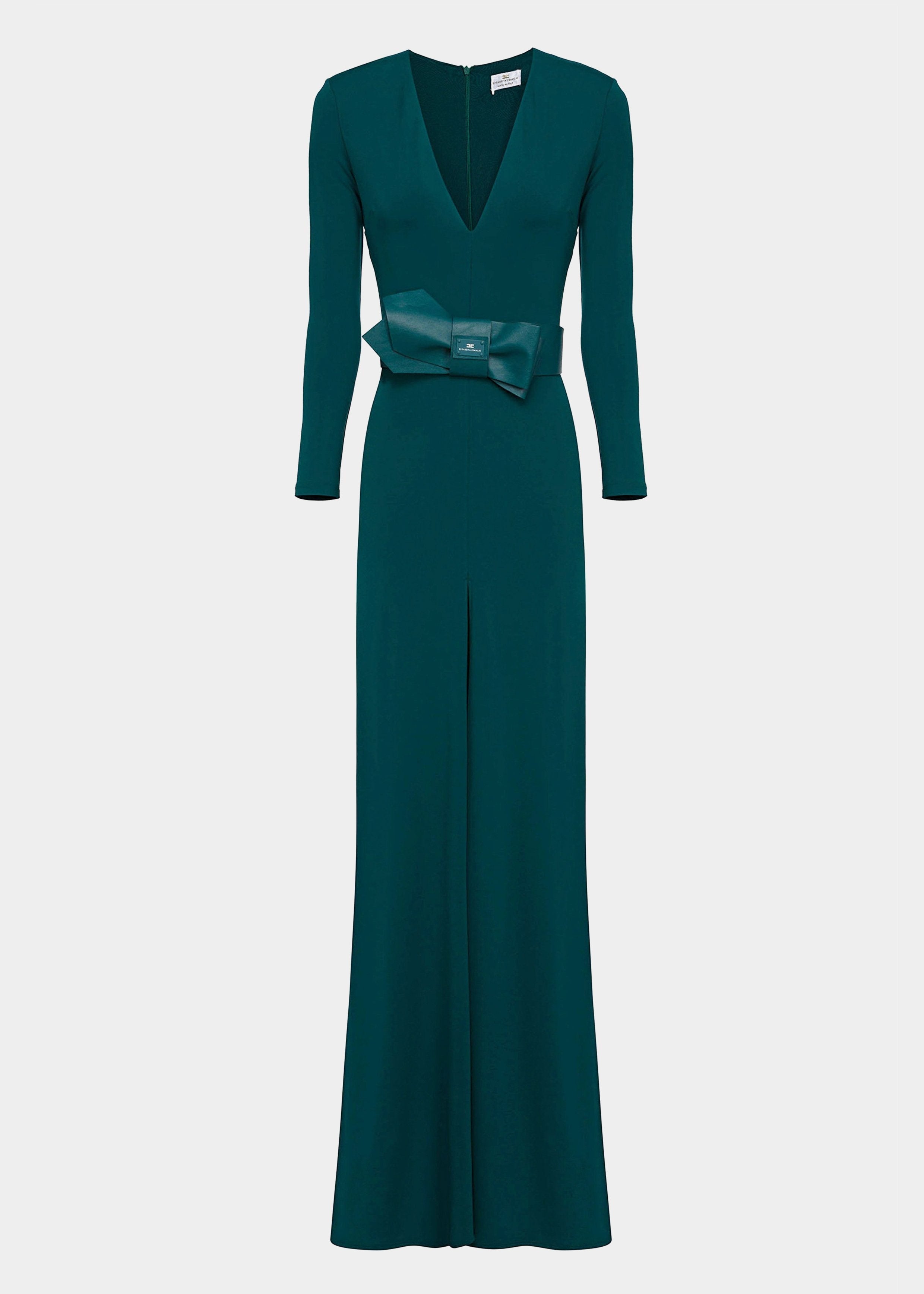 elisabetta franchi green dress ELISABETTA FRANCHI Women's long green dress with sheer detail