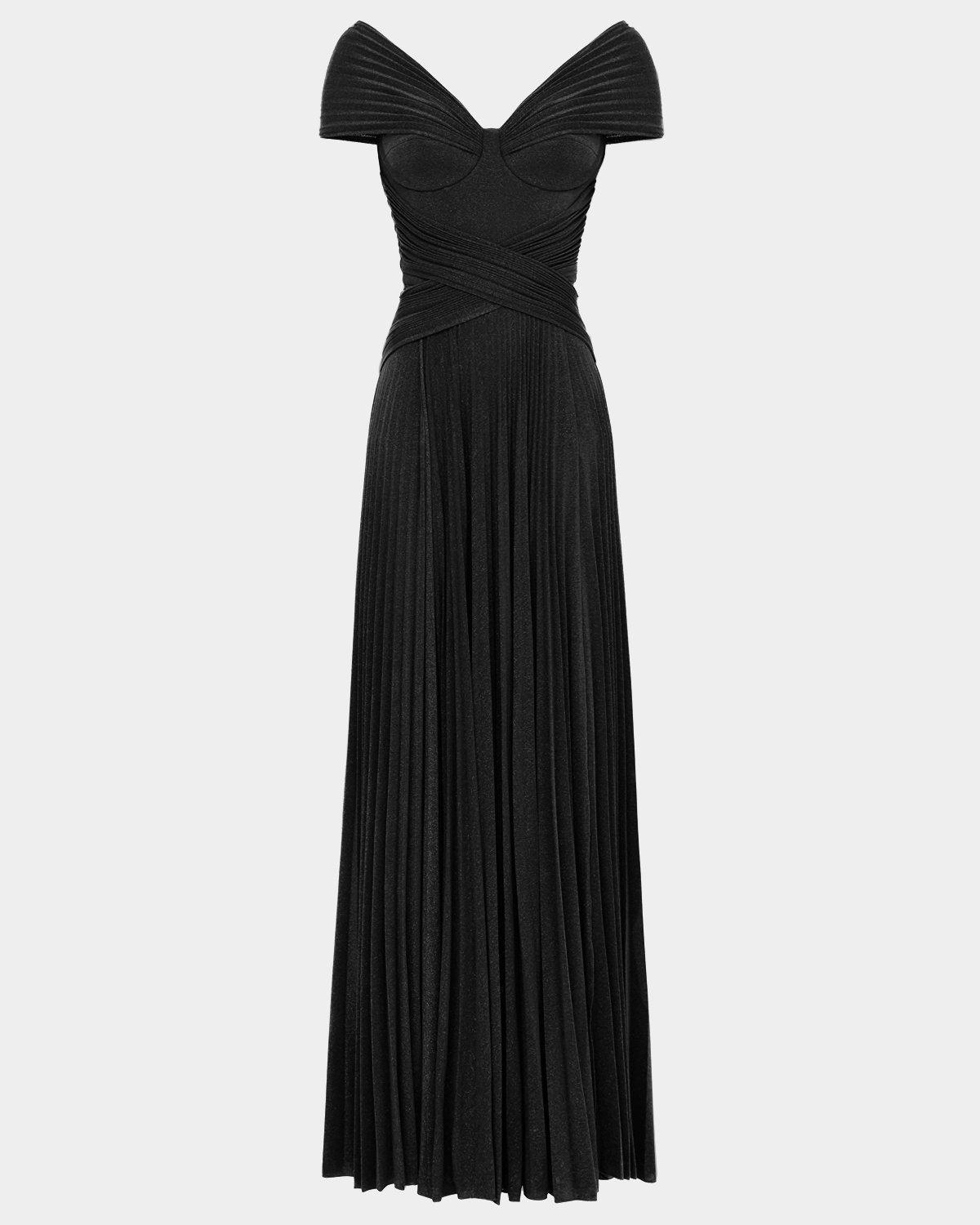 Elisabetta Franchi | Long black pleated dress leml Elisabetta Franchi | Long black pleated dress leml