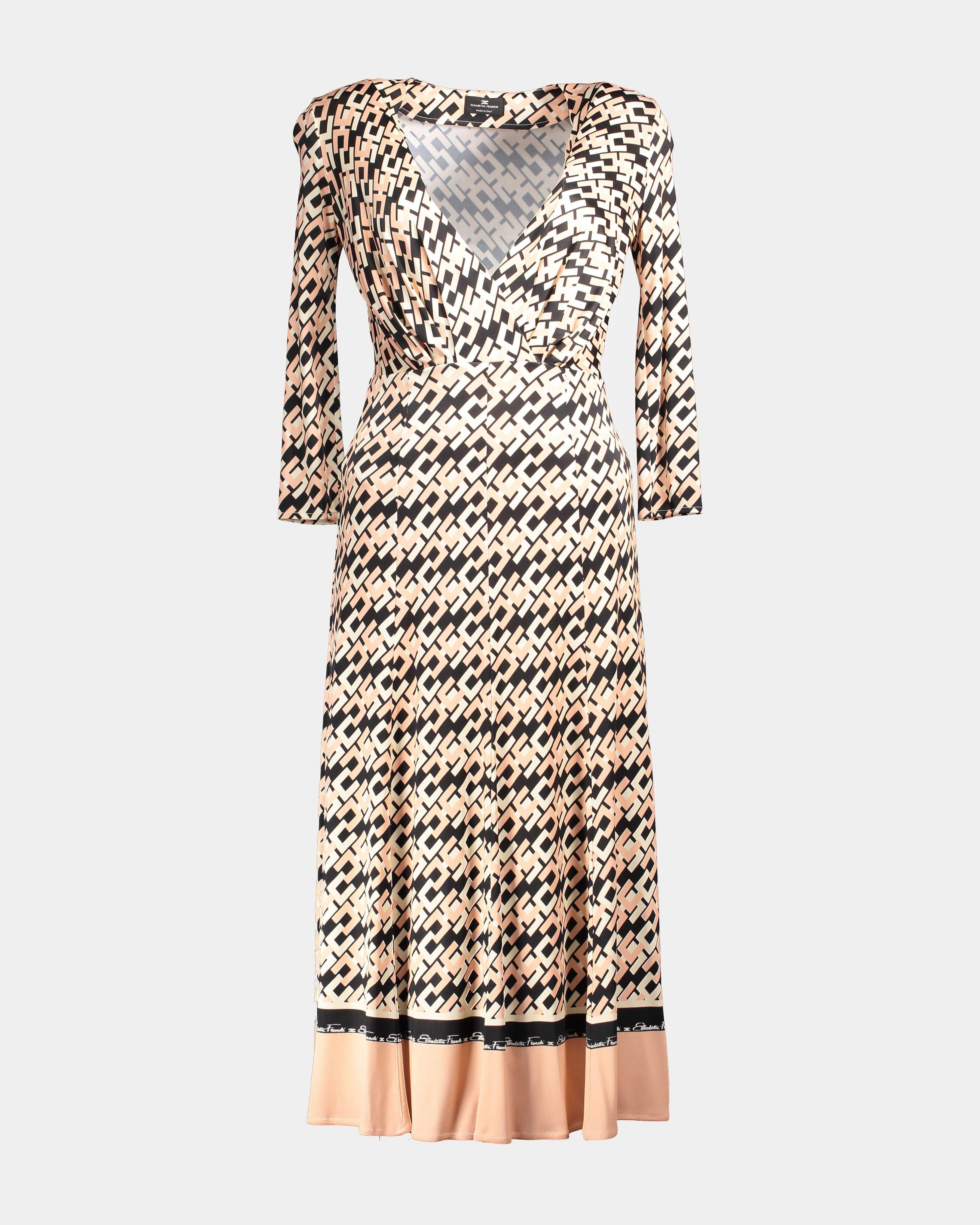 Elisabetta Franchi Abito midi logato rosa antico