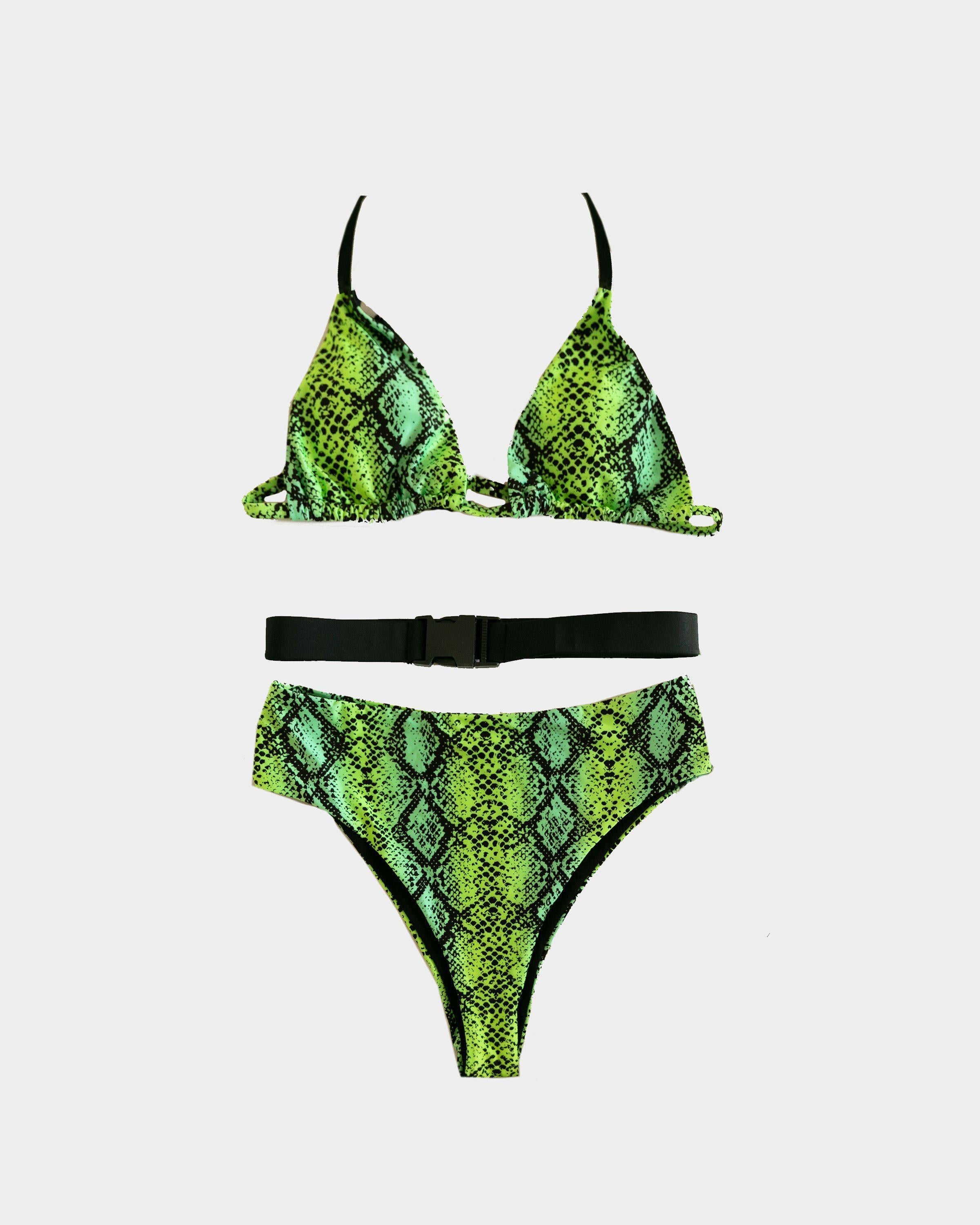 Swimming Suits Green Snake Bikini Womens Swimwear Green Snakeskin