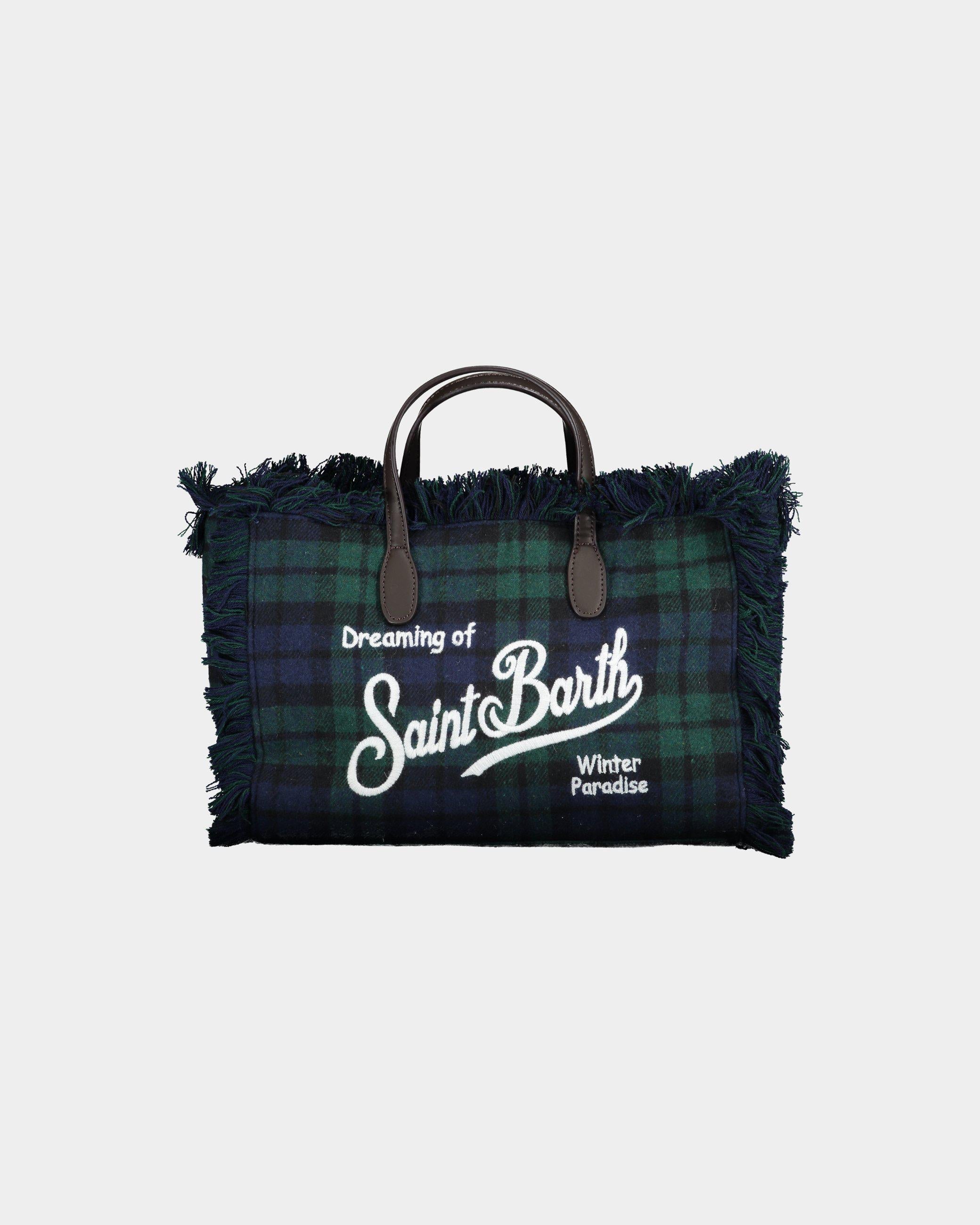 Borsa Da Donna A Mano/spalla In Misto Lana Motivo Tartan Colore Verde Oliva Lba0424 Lbaol91