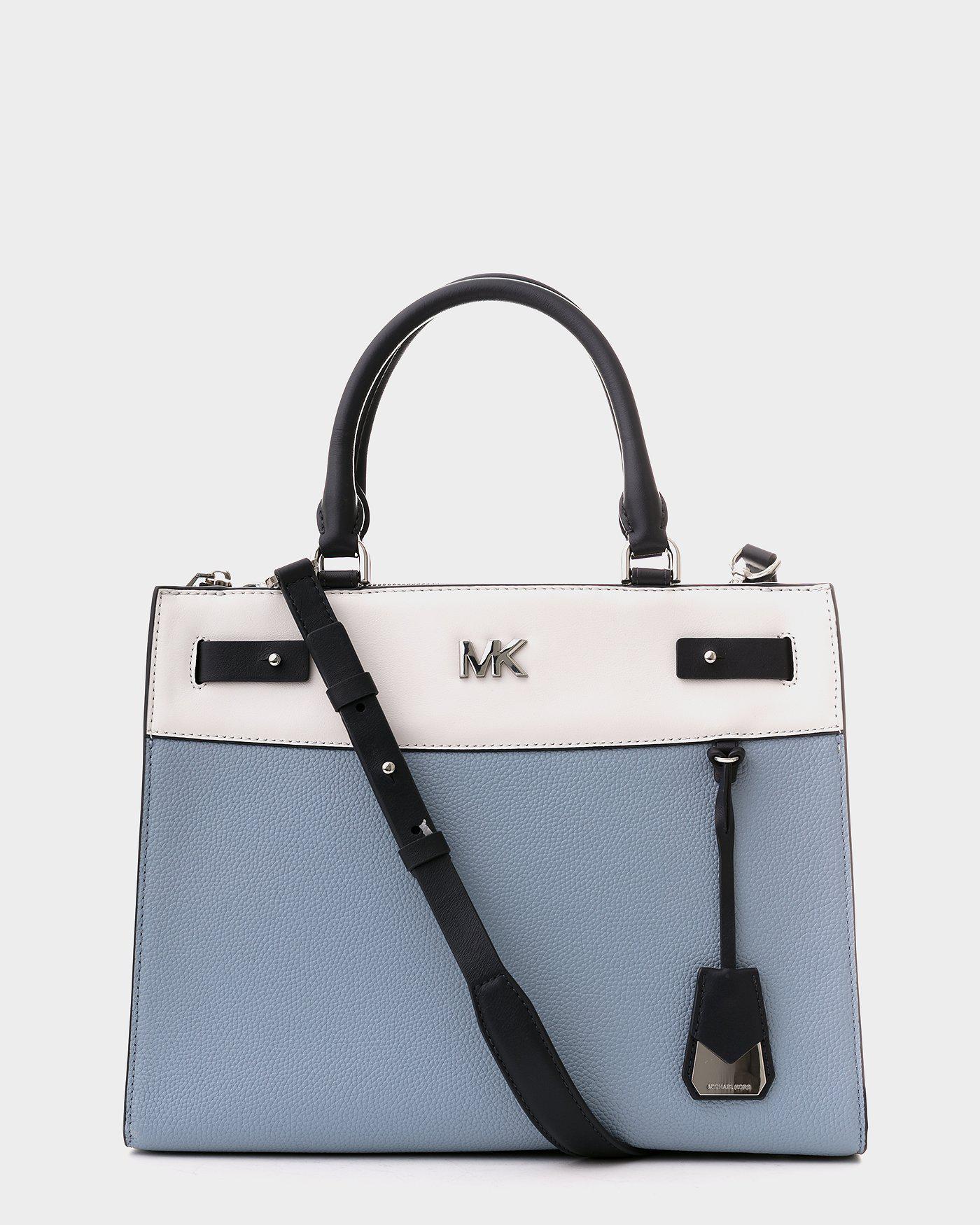 Borsa a mano regan in pelle azzurra e bianca