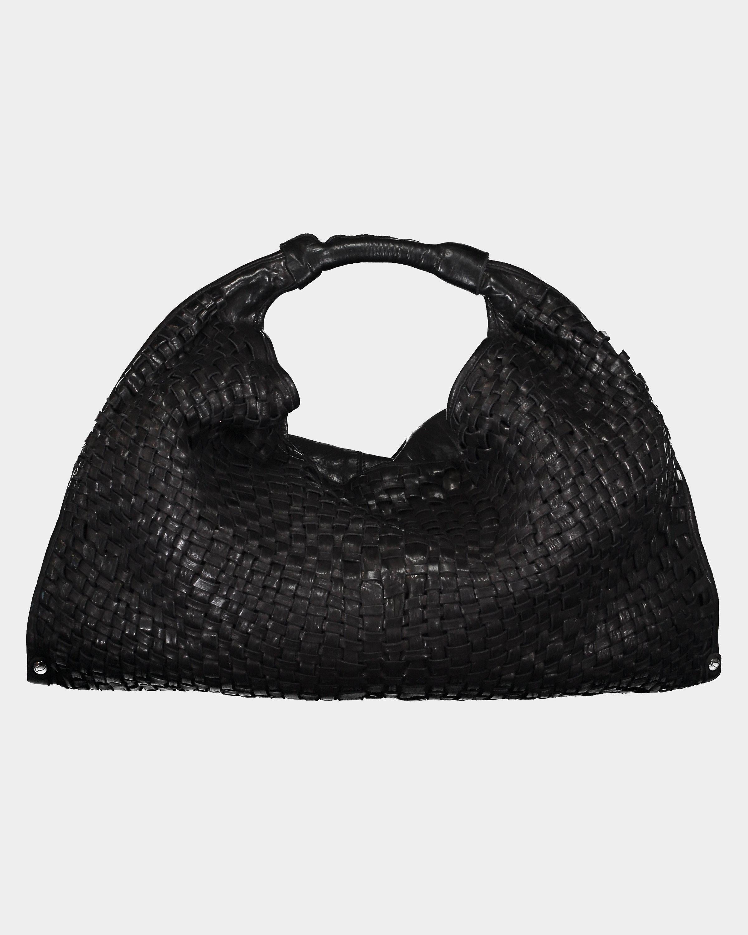 Campomaggi Borsa monospalla pelle intrecciata nera