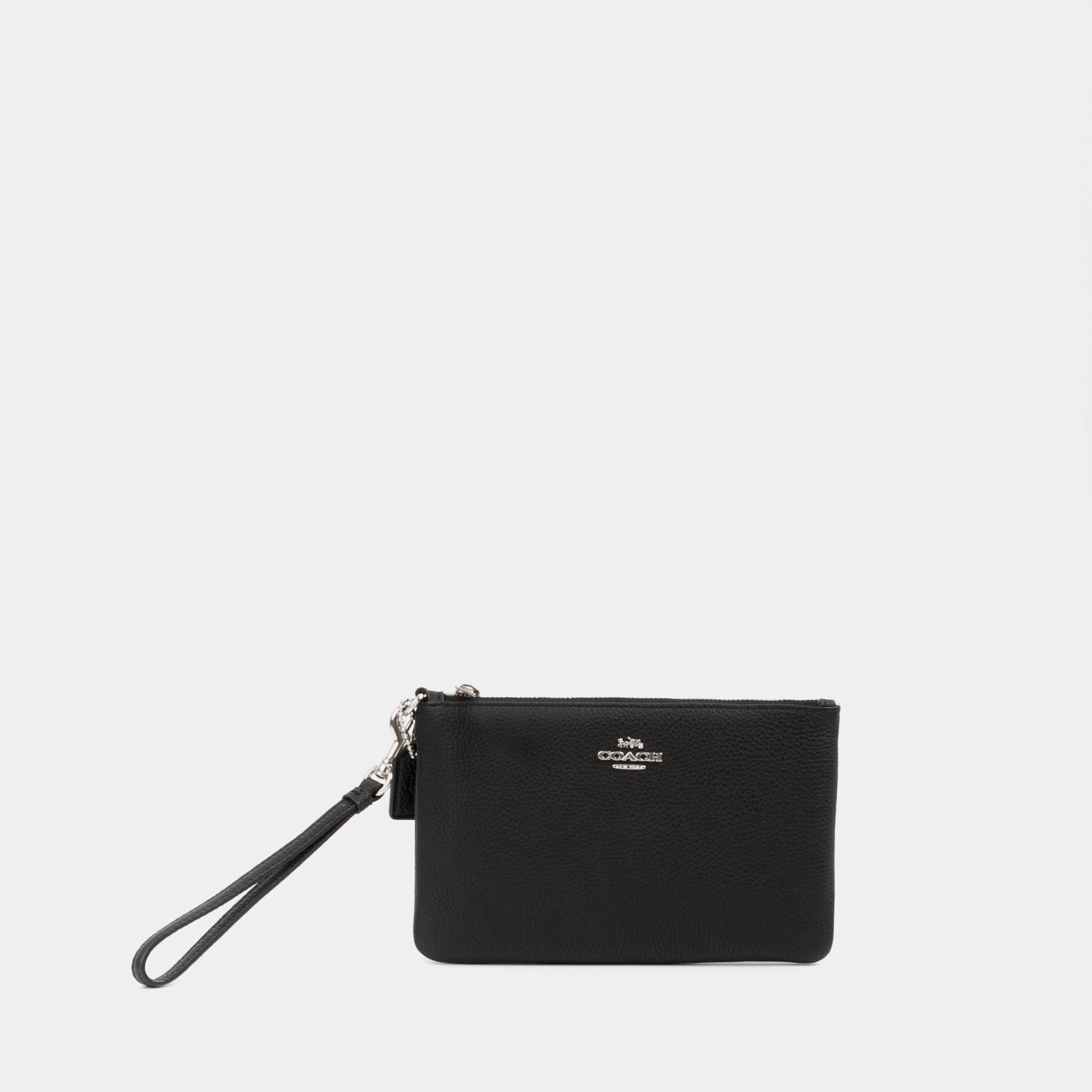 Black leather coach wristlet sale