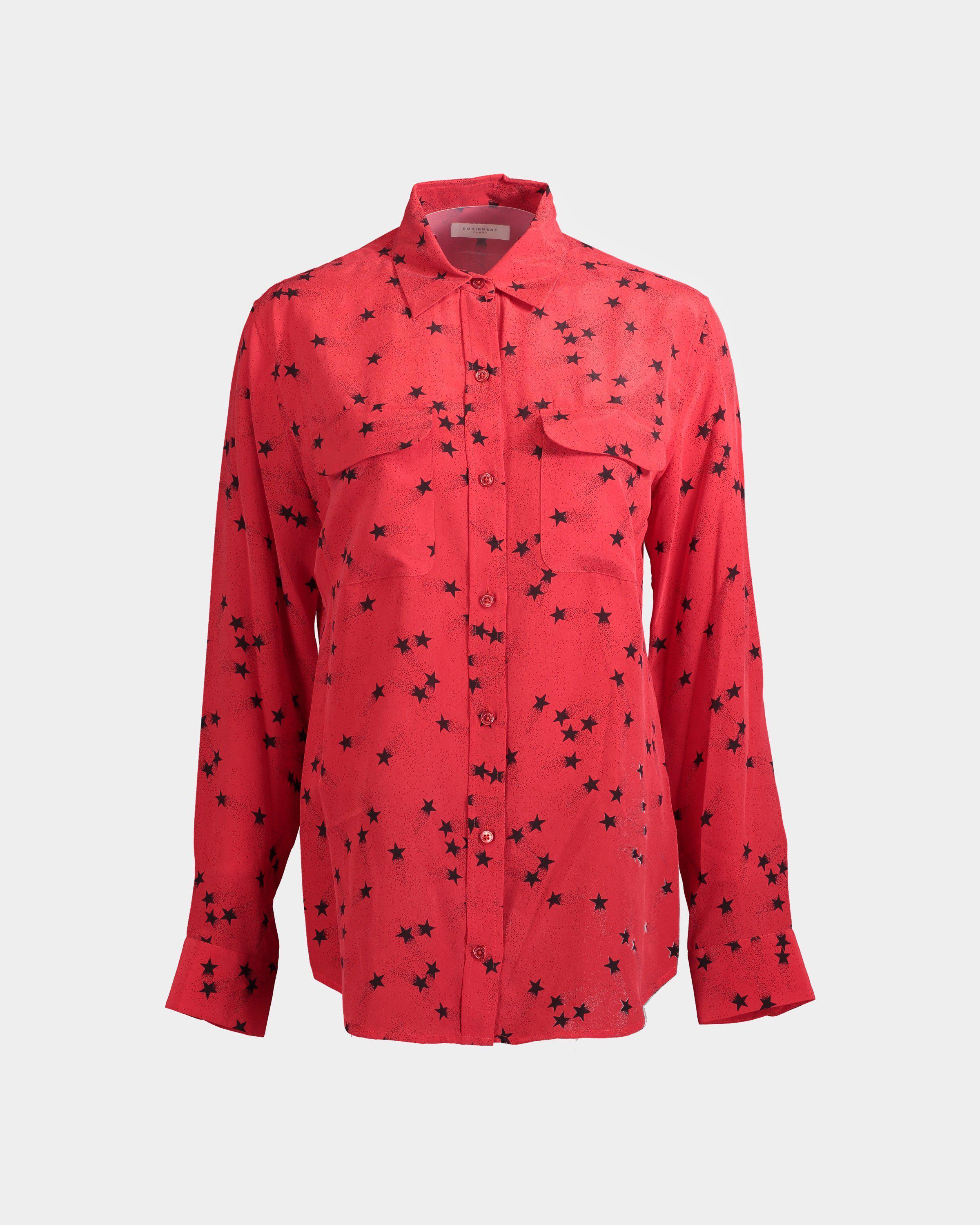 Equipment Slim Signature red silk shirt with stars