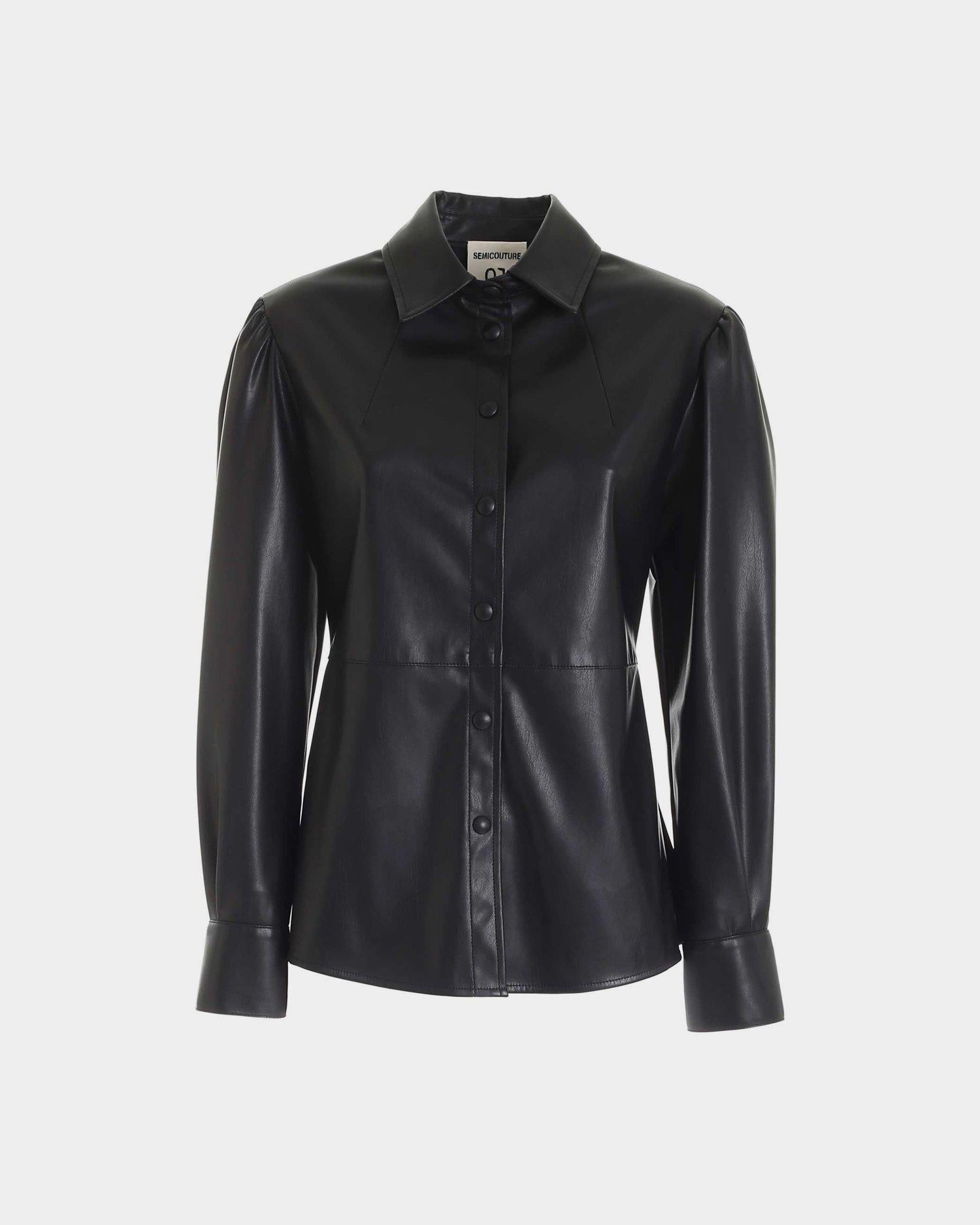Semicouture Black faux leather blazer shirt – lemlò