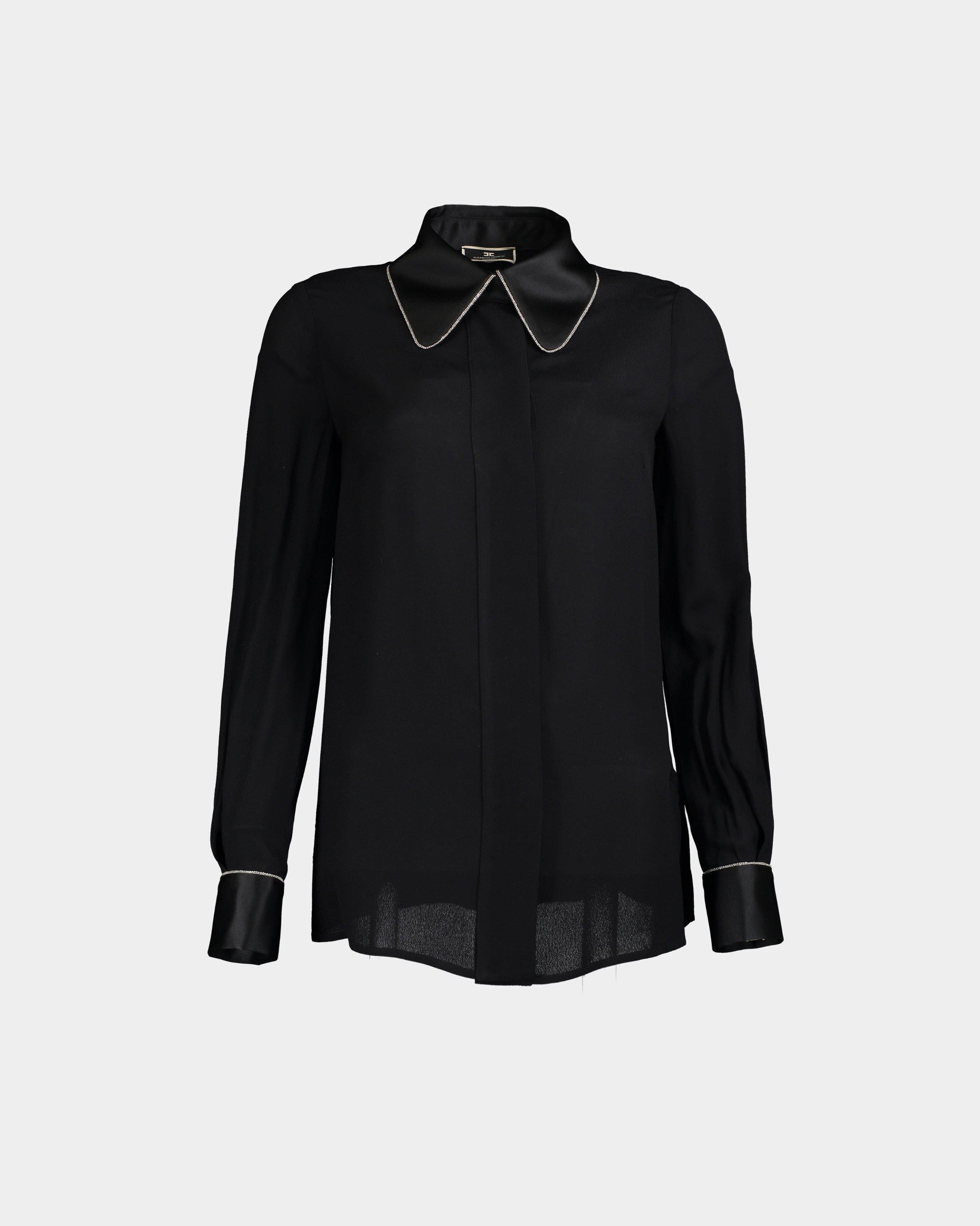 Elisabetta Franchi Black georgette shirt with rhinestones – lemlò