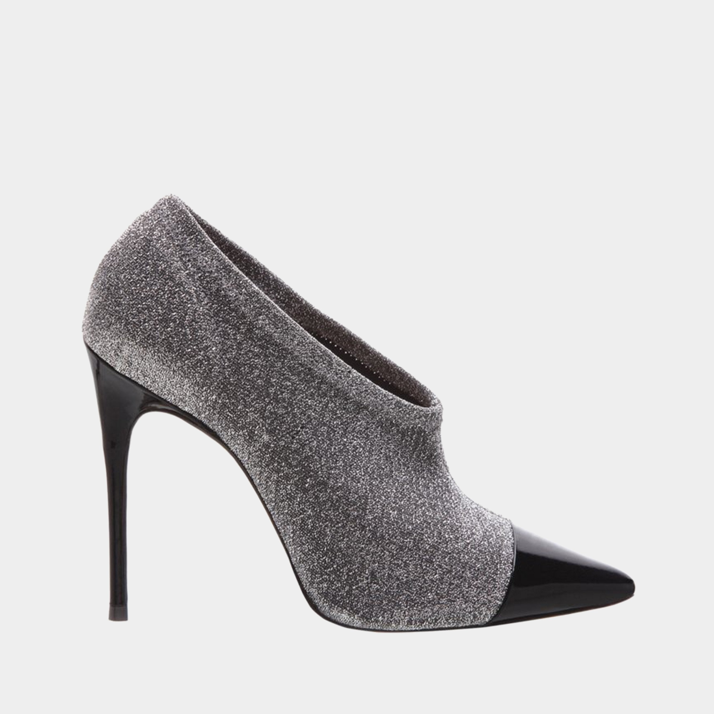 Schutz Silver lurex high necked decollete