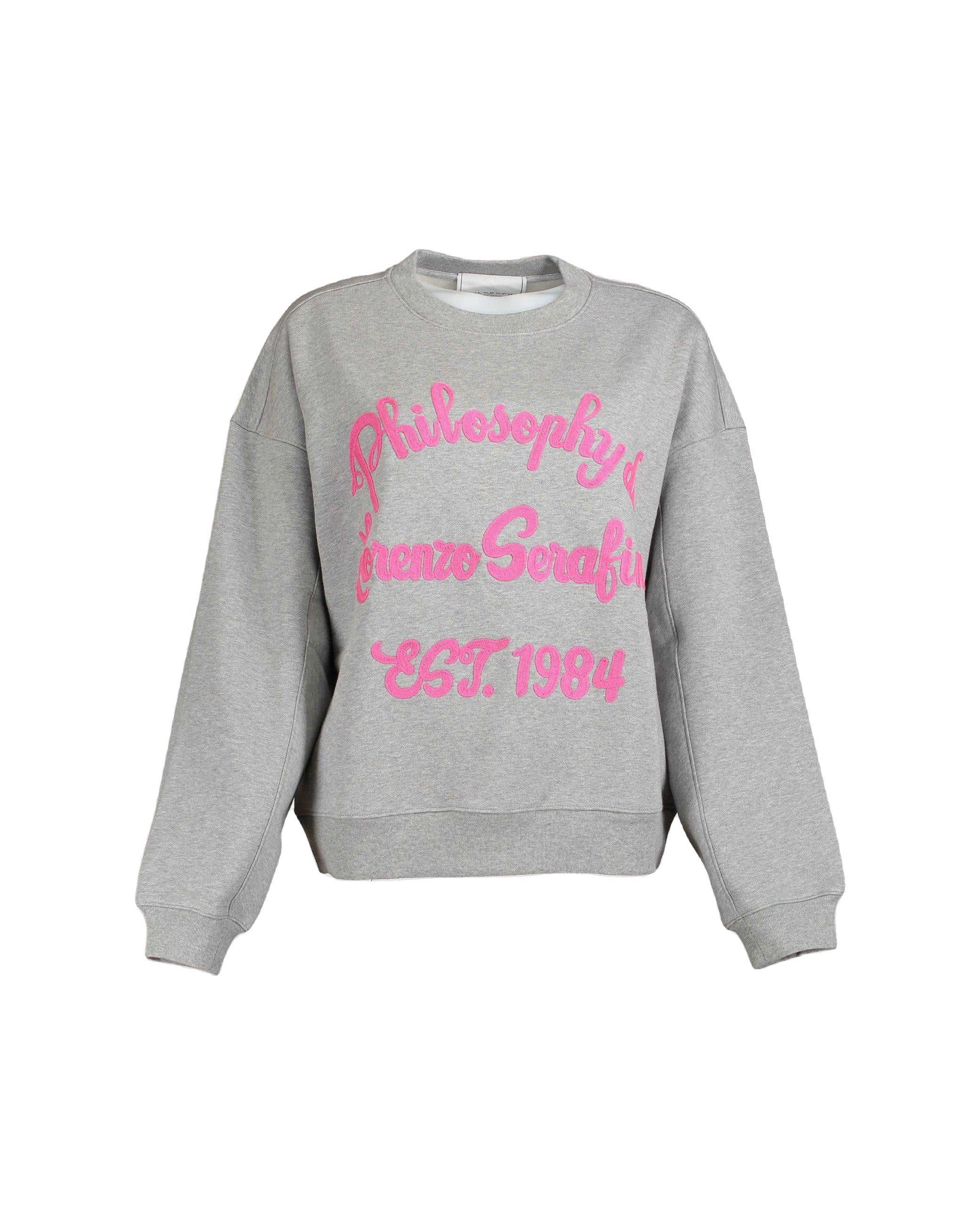 Philosophy di Lorenzo Serafini Felpa girocollo grigia scritta fucsia