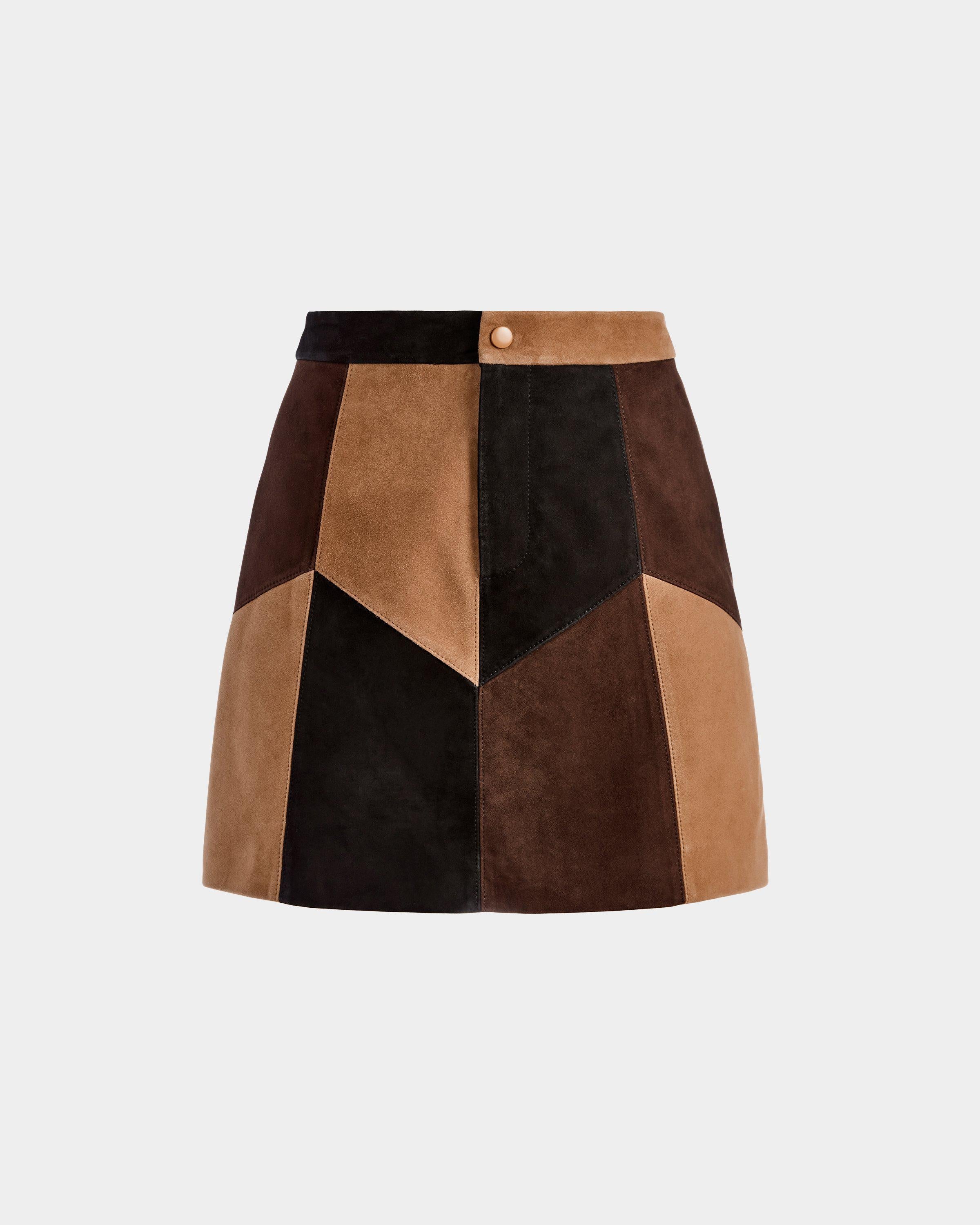 Brown patchwork suede skirt outlet