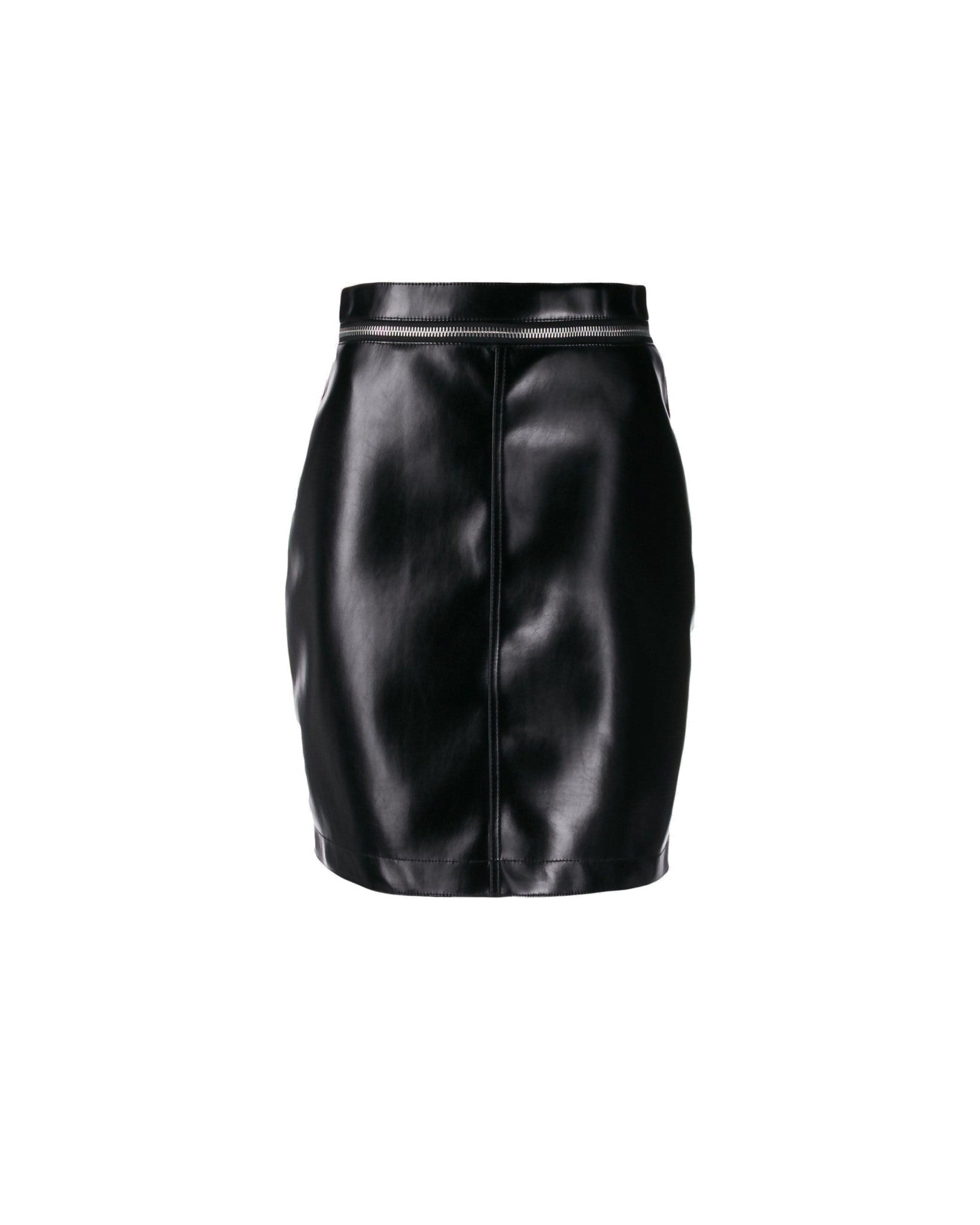 Philosophy di Lorenzo Serafini Black faux leather skirt with zip lemlo