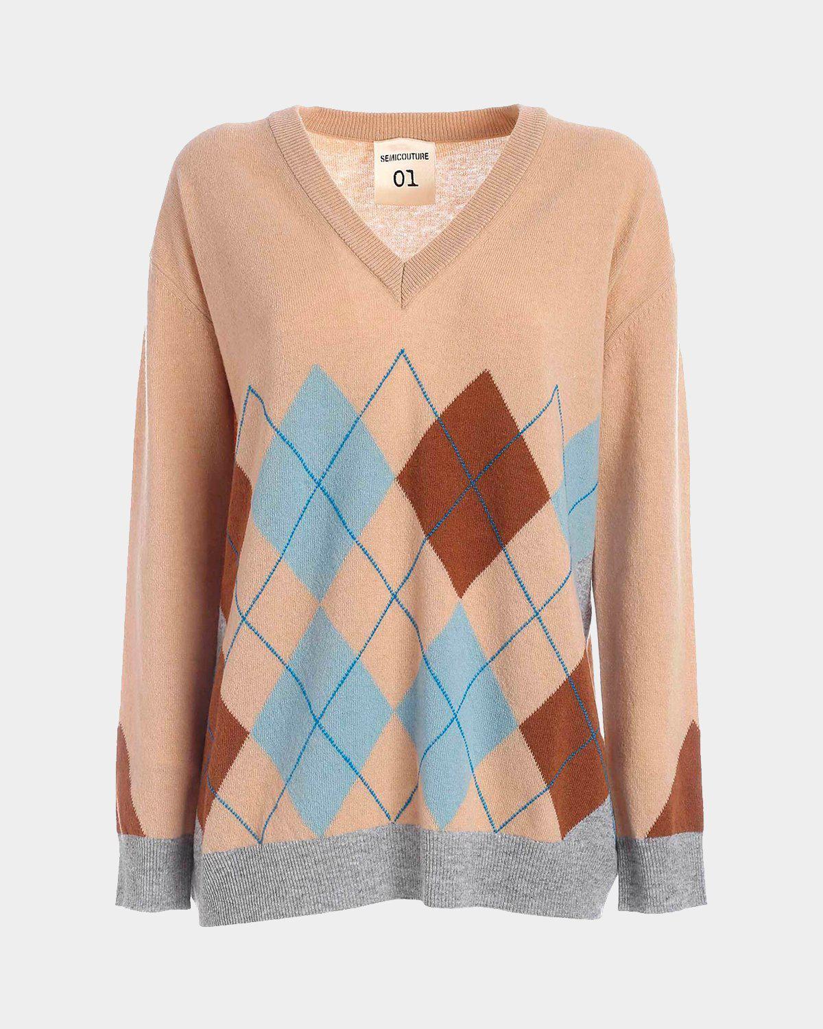 Semicouture Maglia Gertrude intarsio rombi rosa - Main Image