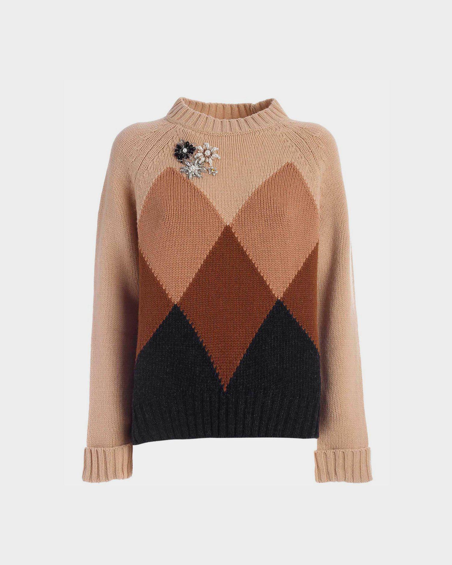 Semicouture Maglione Florence rombi beige marrone