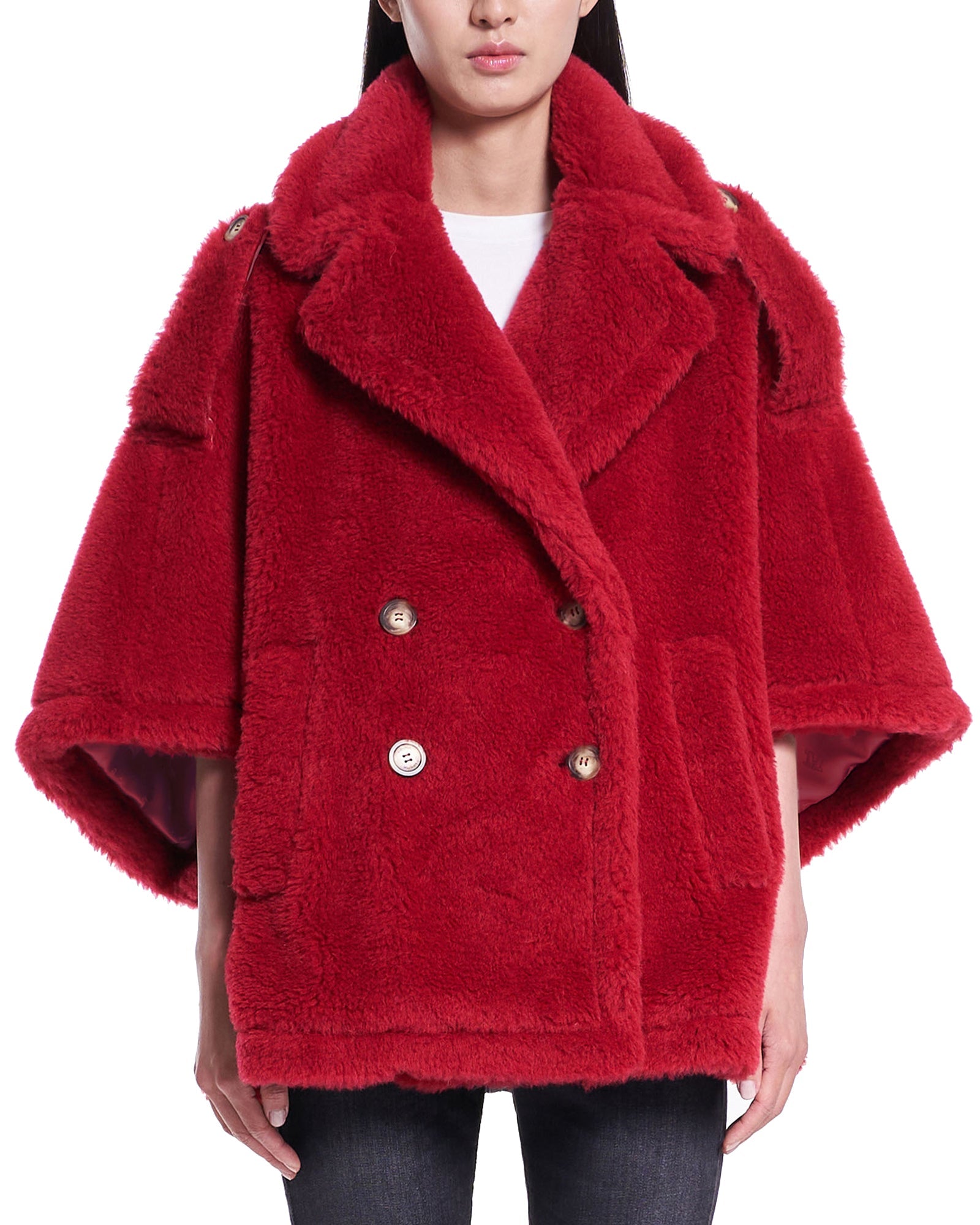 Max Mara Placido red teddy cape – lemlò