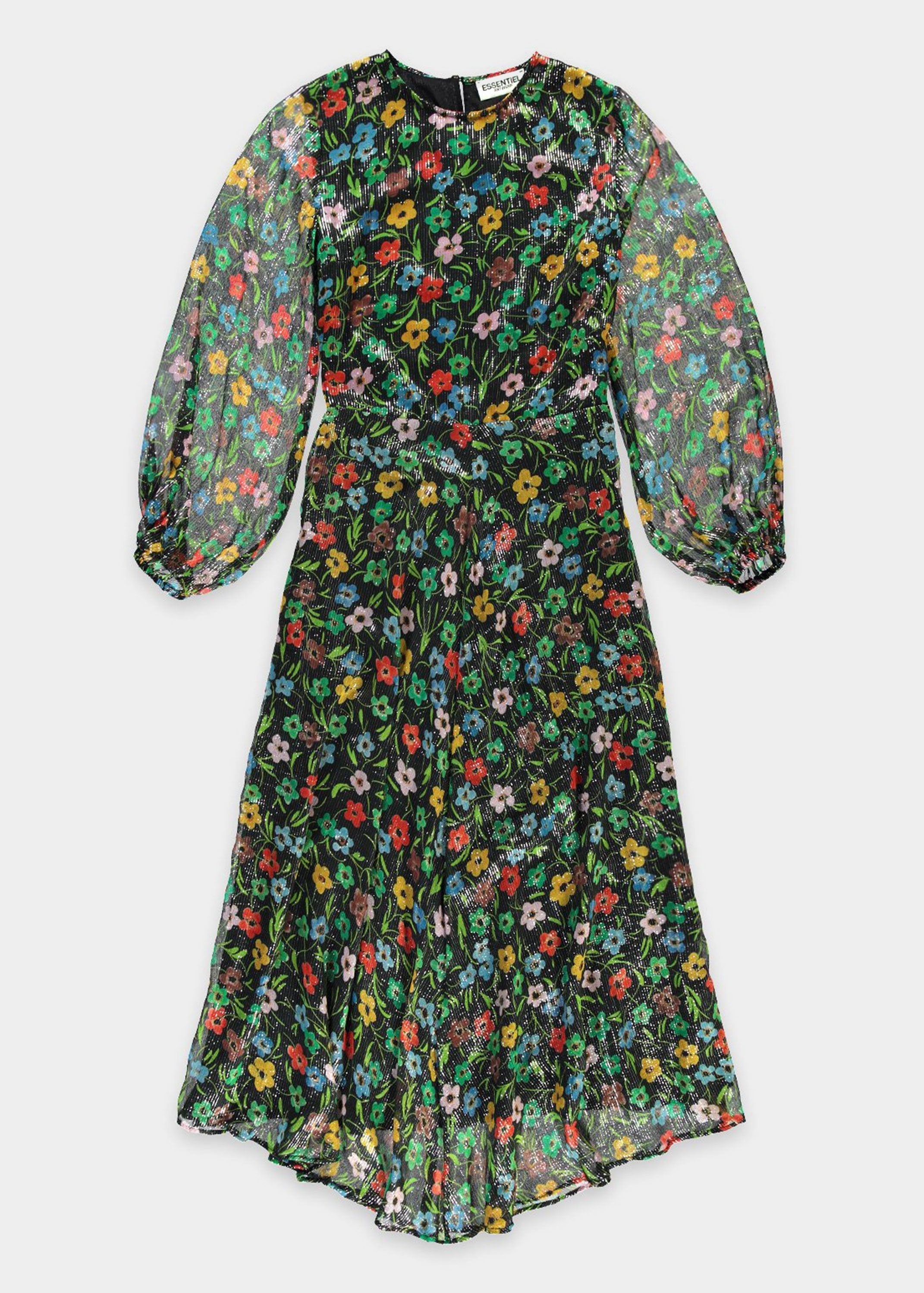 Essentiel Antwerp Maxi abito Sharkeysha floreale lamé nero – lemlò