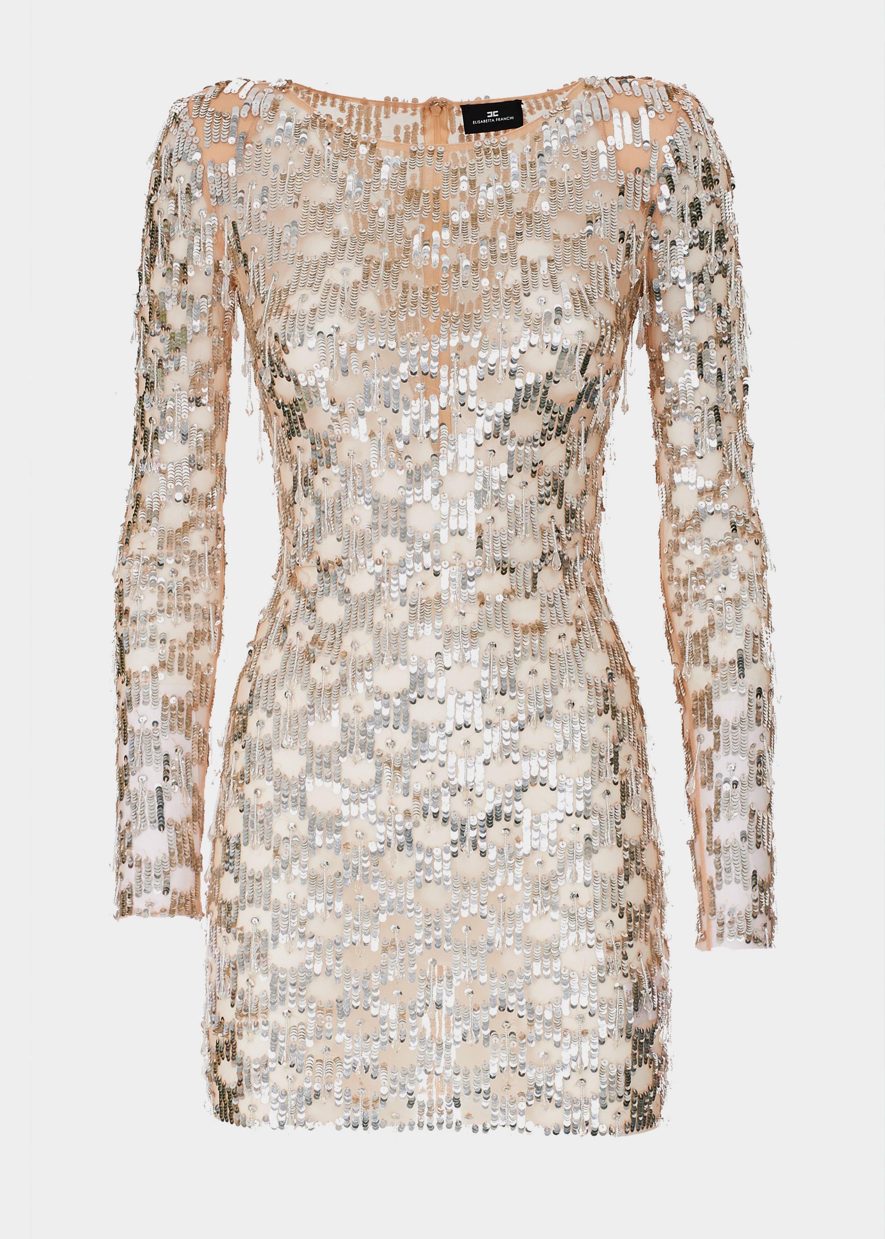 Elisabetta Franchi Mini Abito Nude Paillettes Argento Leml elisabetta-franchi-mini-abito-nude-paillettes-argento-leml