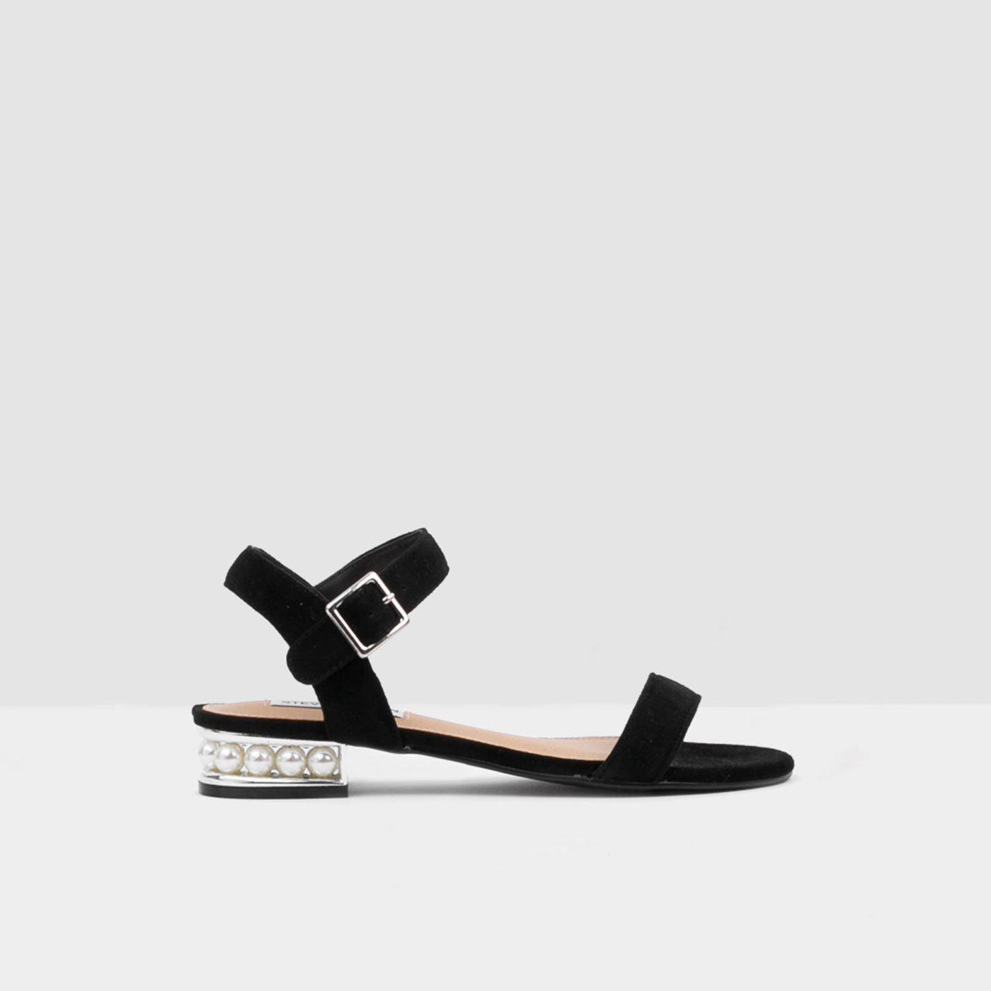 Steve Madden Cashmere sandal in black suede with maxi pearls