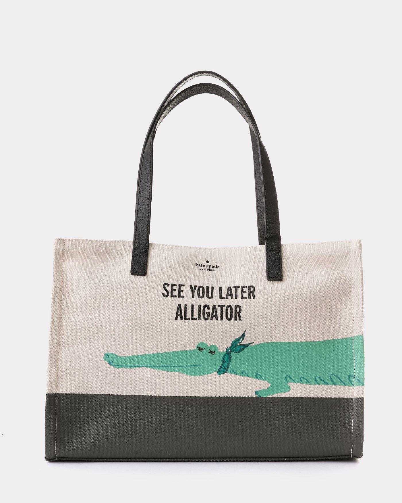 Kate Spade Alligator shopping bag in cream and black canvas lemlo