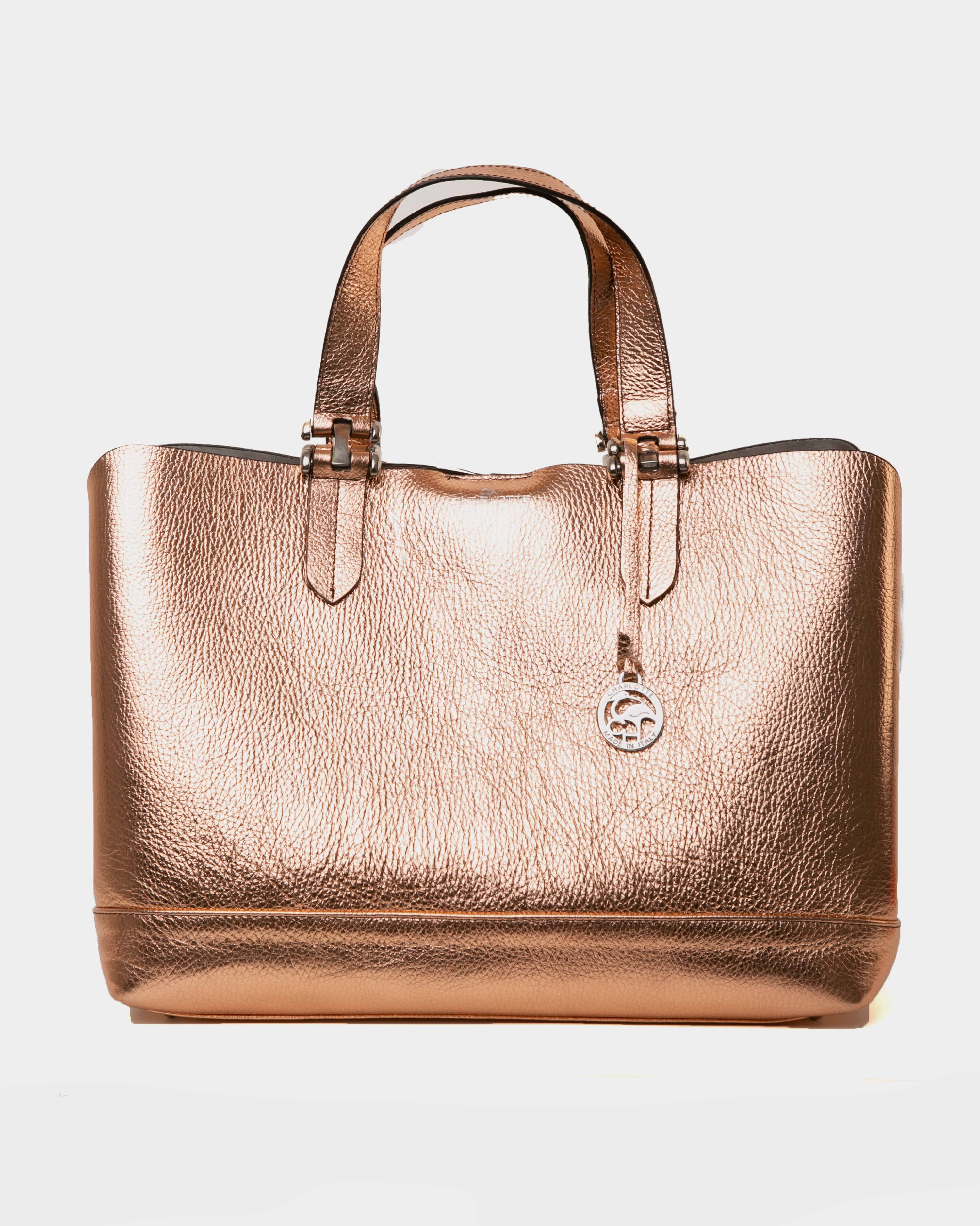 Leather Bag Borse Rose Gold Charlotte Rose Gold Leather Shopping Bag