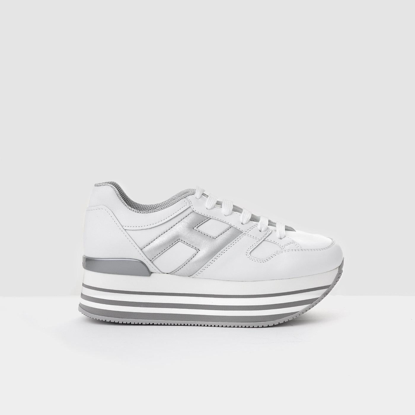 Hogan Maxi H222 sneaker in white and silver leather – lemlò