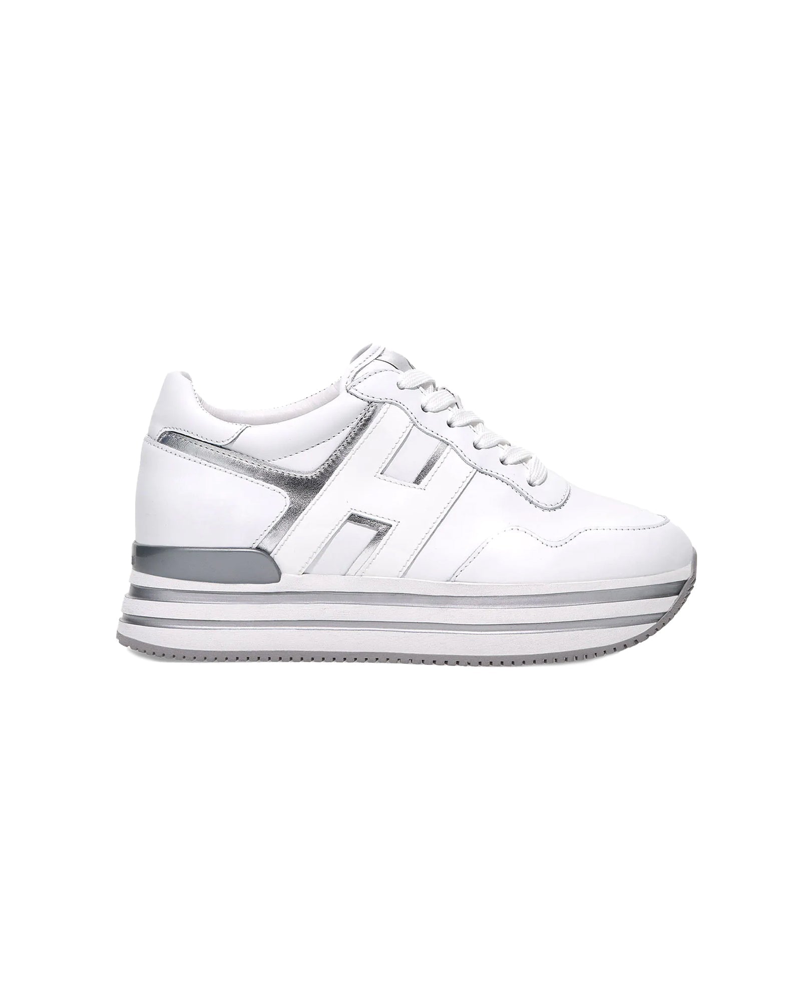 Hogan Donna Midi H222 Hogan Sneakers Midi H222 Bianco Argento – Lemlò