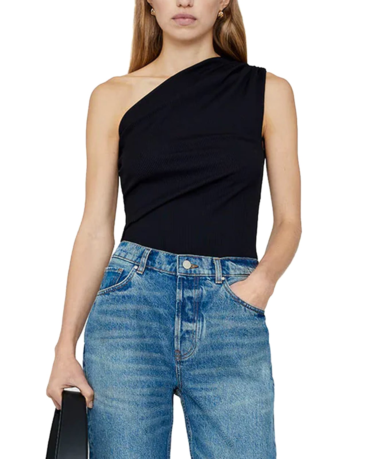 Anine Bing Black Camila one shoulder top leml