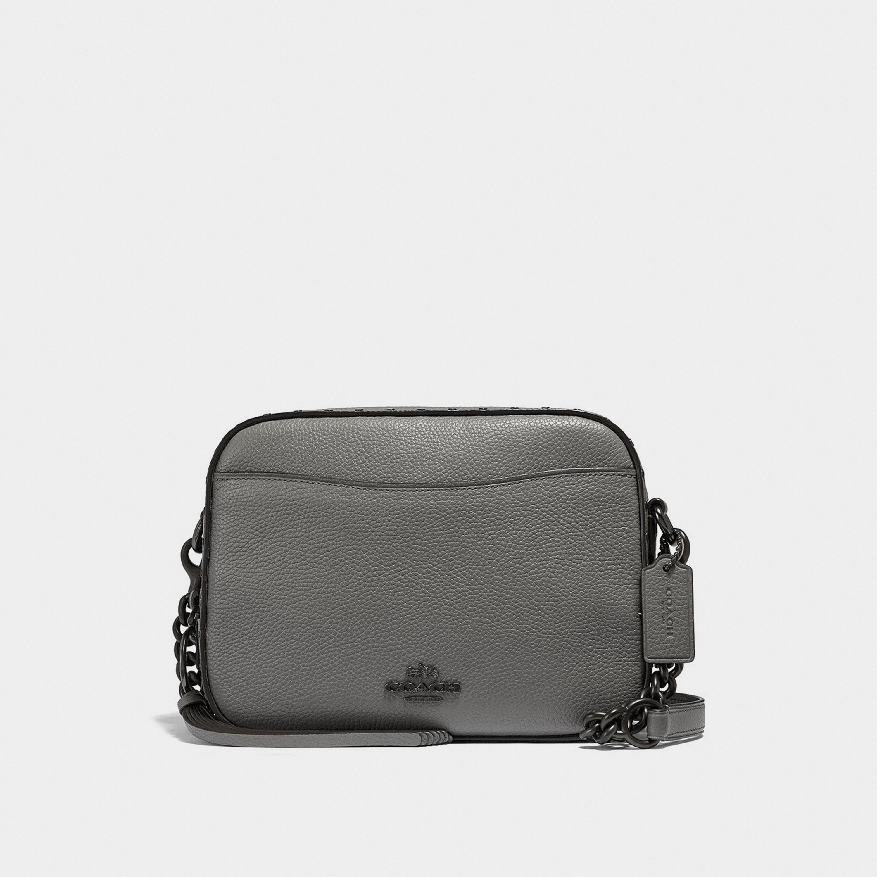 Coach Border Rivets gray leather shoulder strap lemlo
