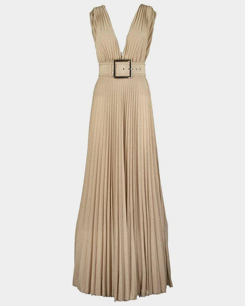 Elisabetta Franchi | Long gold lam jersey dress leml Elisabetta Franchi | Long gold lam jersey dress leml