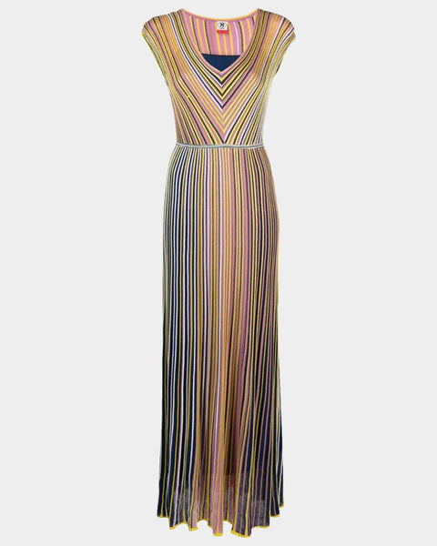 M Missoni | Long multicolor pleated striped dress leml M Missoni | Long multicolor pleated striped dress leml