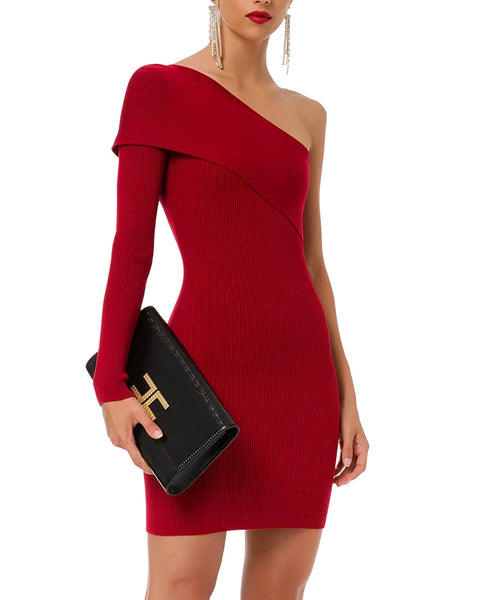 Elisabetta Franchi Abito monospalla maglia rosso lemlo