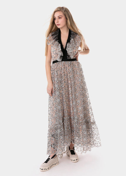 ワンピース Philosophy Di Lorenzo Serafini Donna Abito Rosa Pizzo M Philosophy Di Lorenzo Serafini Donna Abito Rosa Pizzo - Dipierro