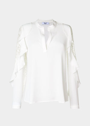 Blusa rouches e pizzo bianca - BLUGIRL | Acquista su lemlo.com
