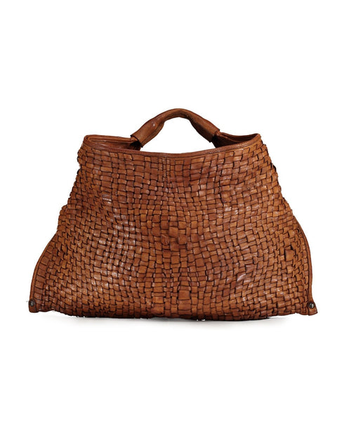 Camppomaggi Borsa monospalla intrecciata pelle cognac
