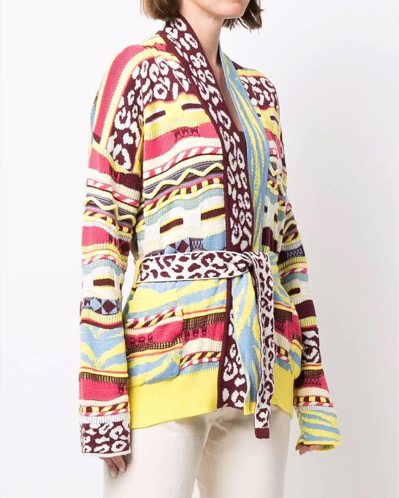 Multicolored cotton jacquard cardigan